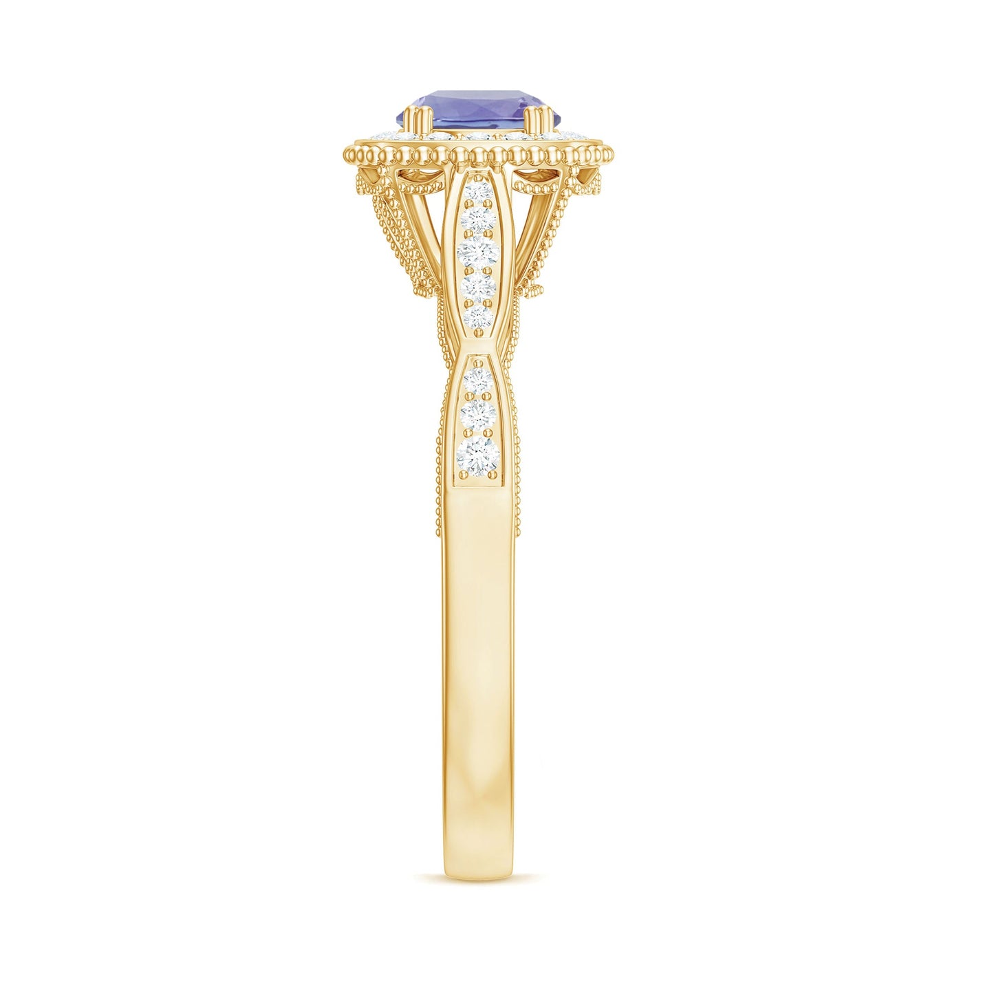 Vintage Style Tanzanite Engagement Ring with Diamond Halo for Women