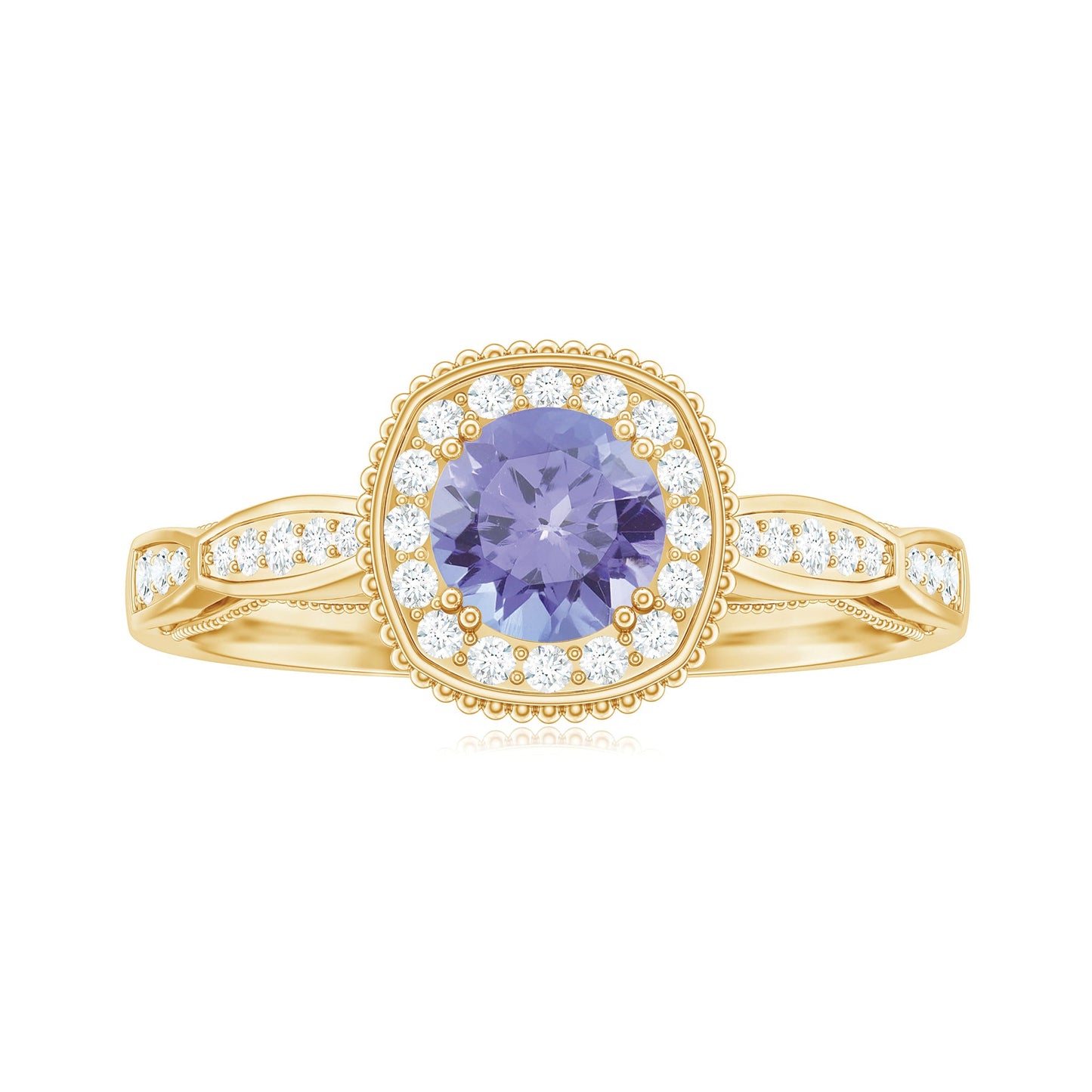 Vintage Style Tanzanite Engagement Ring with Diamond Halo for Women