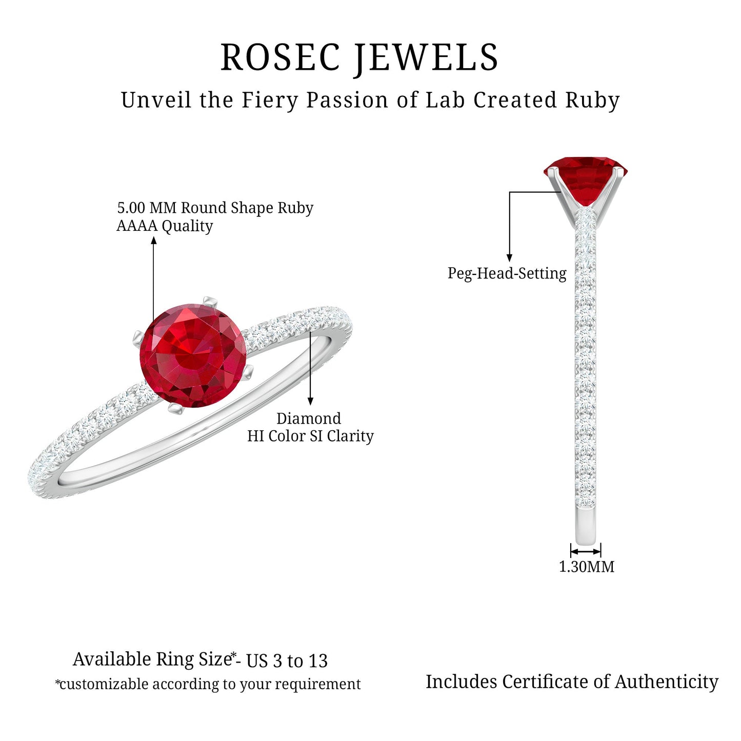 Round Cut Lab Grown Ruby Engagement Ring with Diamond