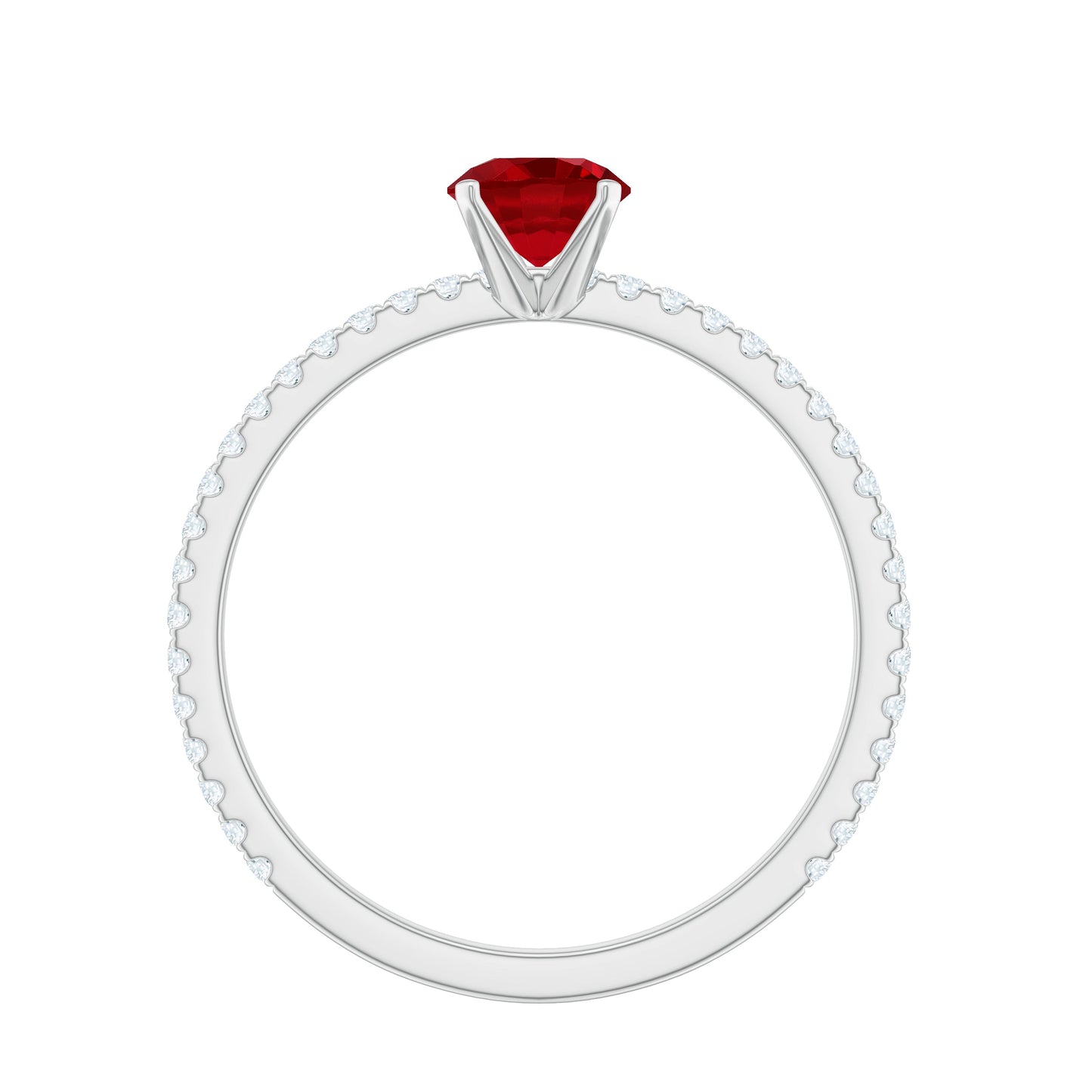 Round Cut Lab Grown Ruby Engagement Ring with Diamond