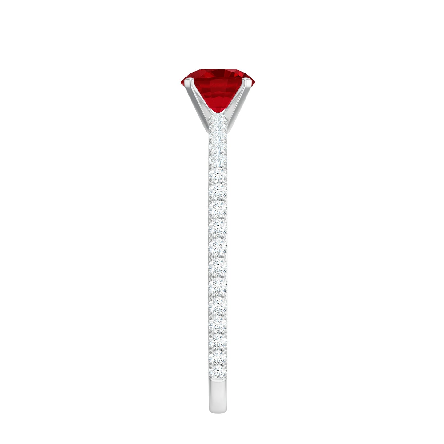 Round Cut Lab Grown Ruby Engagement Ring with Diamond