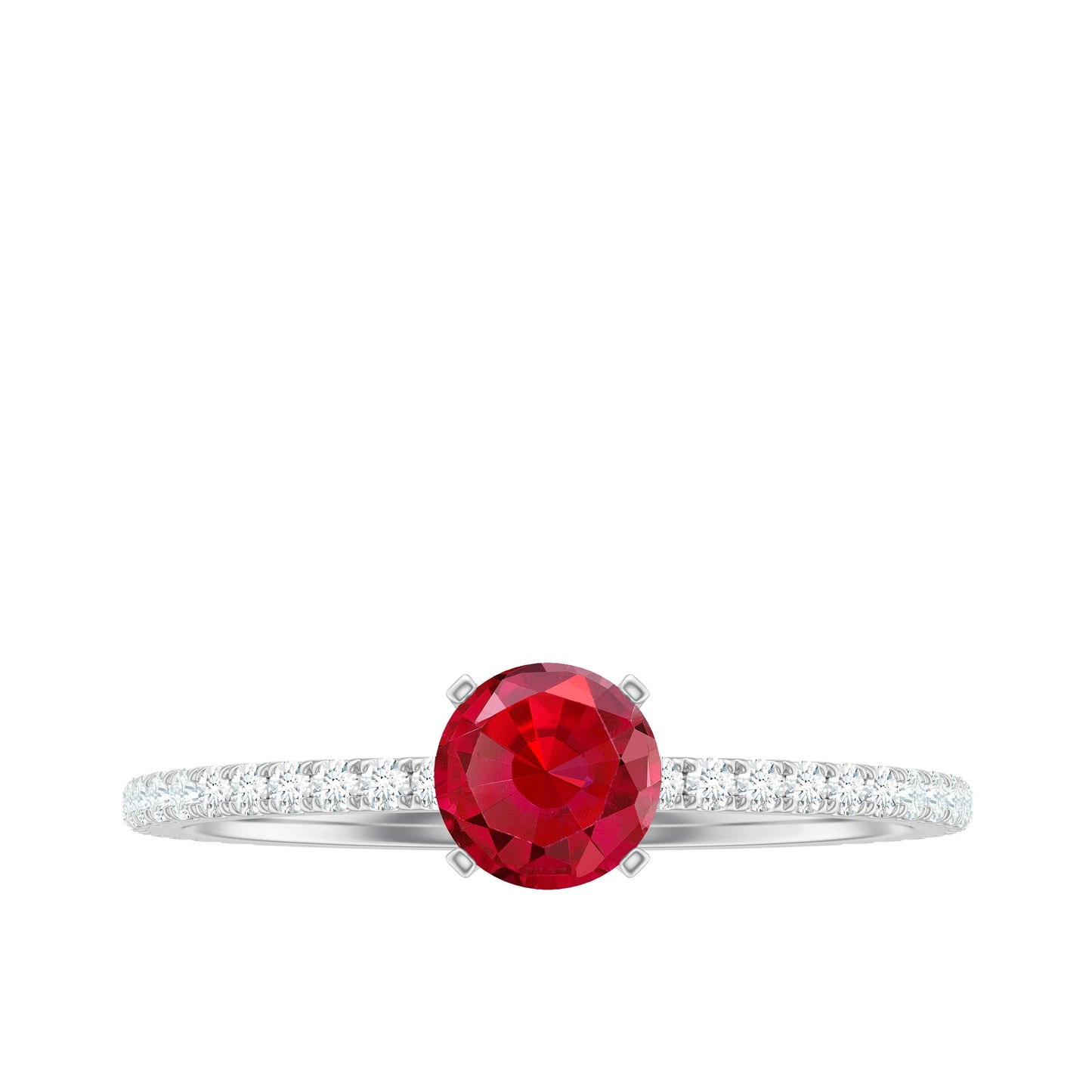 Round Cut Lab Grown Ruby Engagement Ring with Diamond