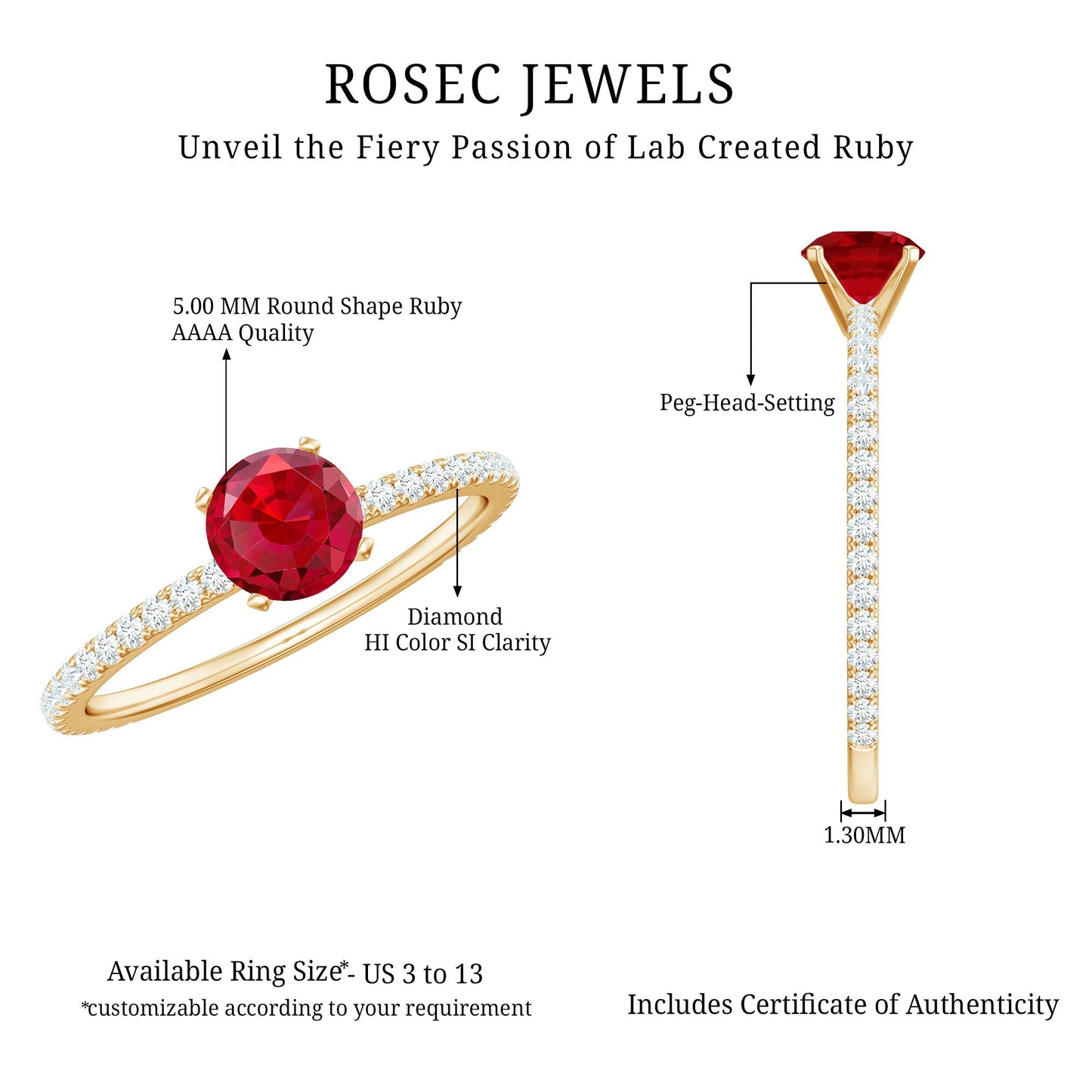 Round Cut Lab Grown Ruby Engagement Ring with Diamond