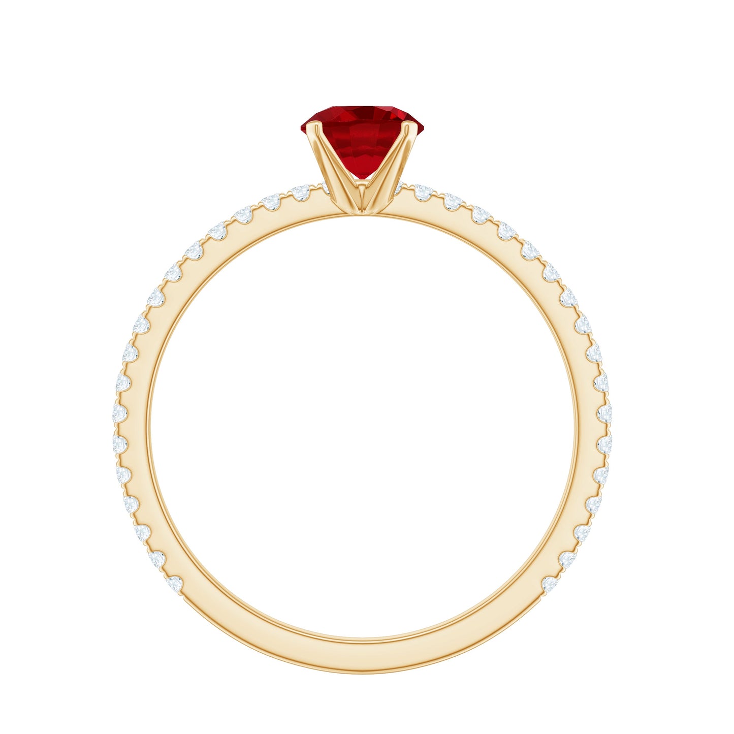 Round Cut Lab Grown Ruby Engagement Ring with Diamond
