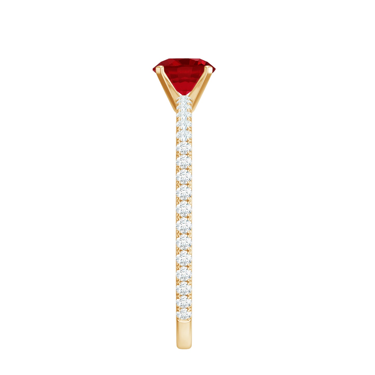 Round Cut Lab Grown Ruby Engagement Ring with Diamond