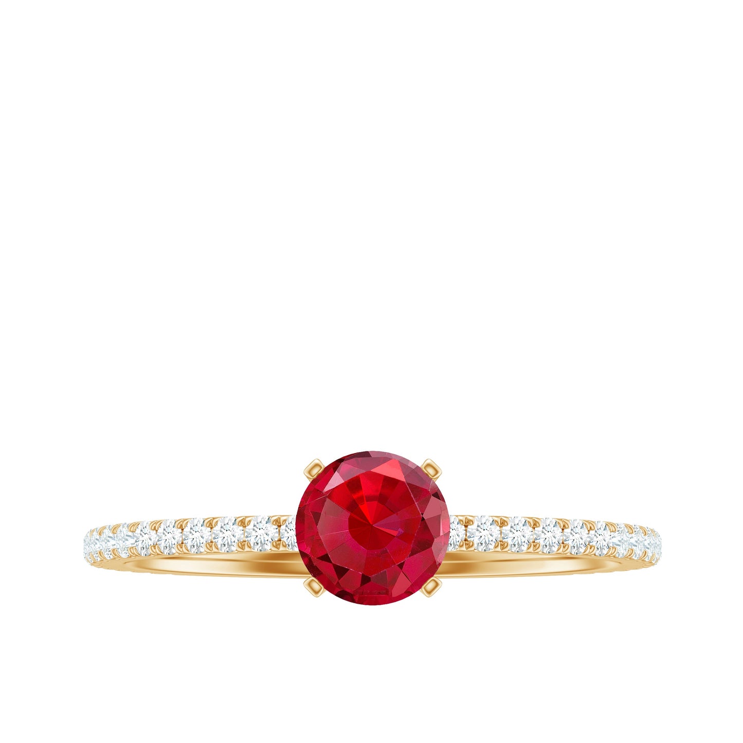Round Cut Lab Grown Ruby Engagement Ring with Diamond