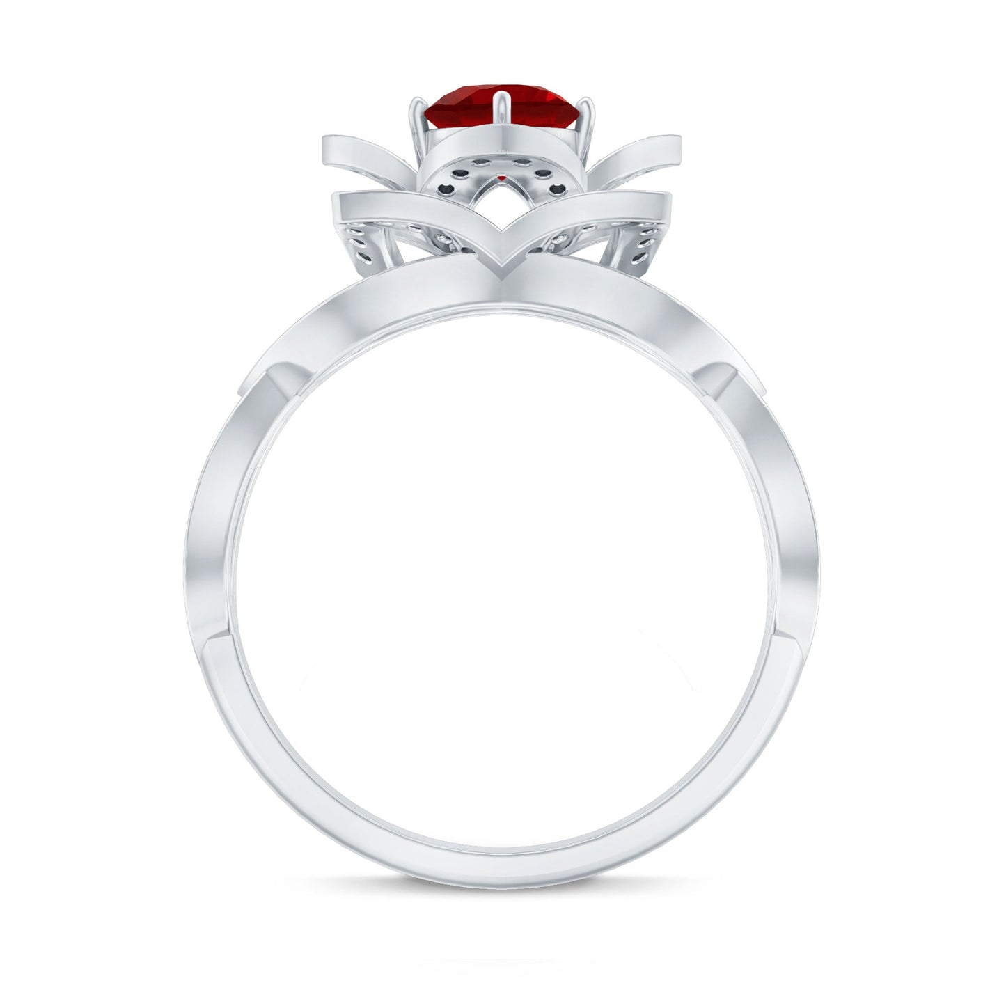 1.25 CT Created Ruby and Moissanite Flower Engagement Ring