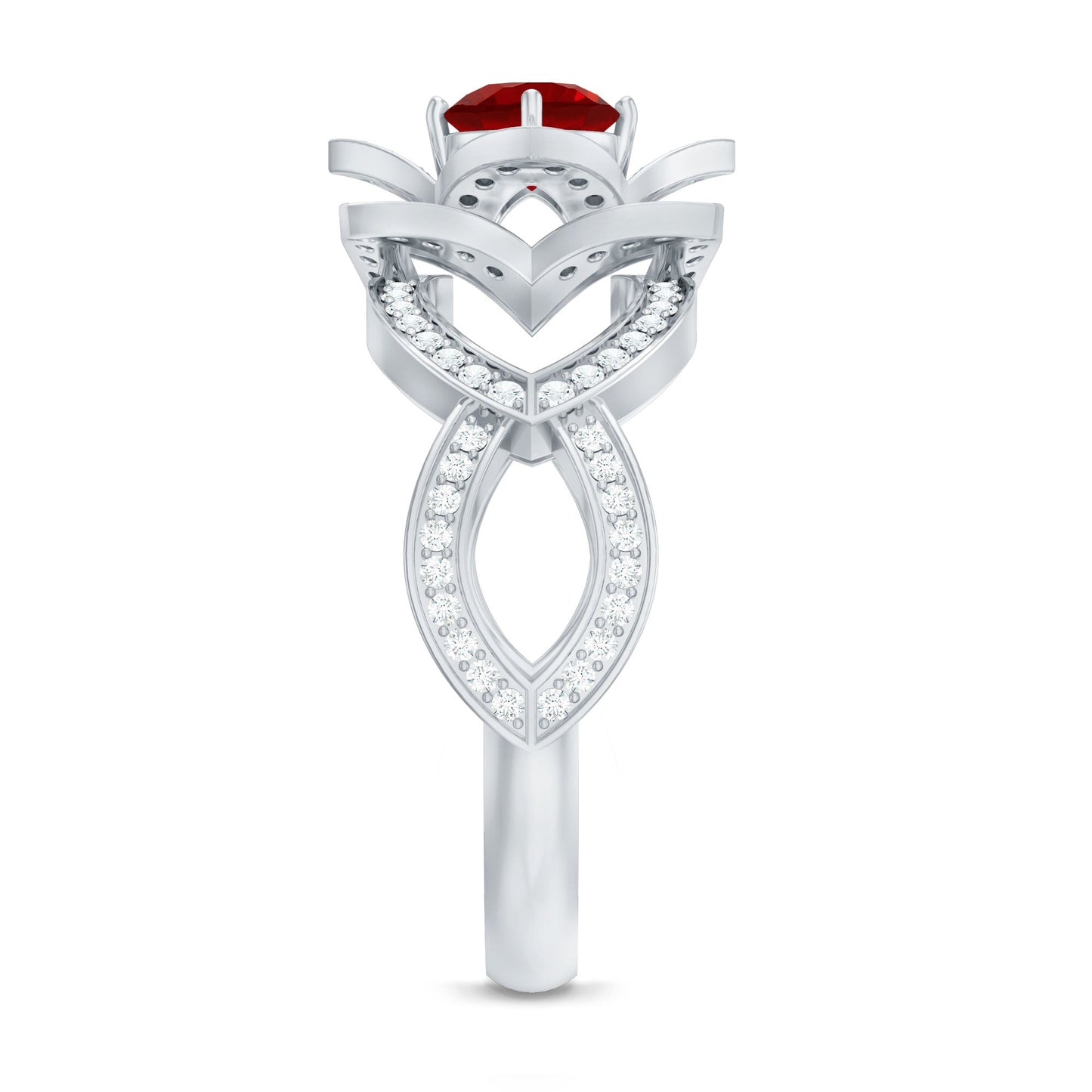 1.25 CT Created Ruby and Moissanite Flower Engagement Ring