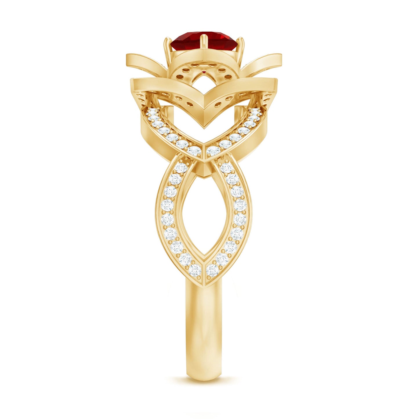 1.25 CT Created Ruby and Moissanite Flower Engagement Ring