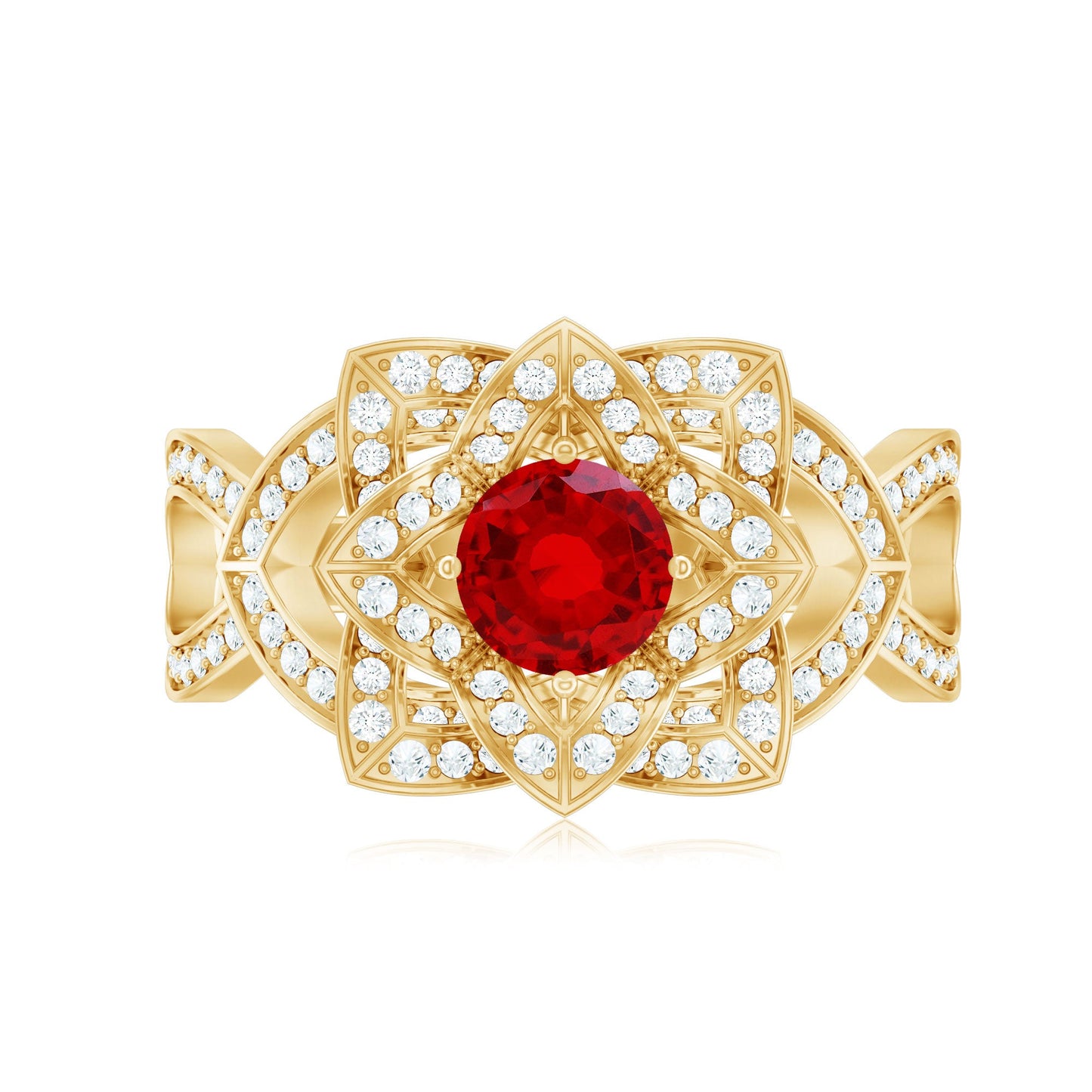 1.25 CT Created Ruby and Moissanite Flower Engagement Ring