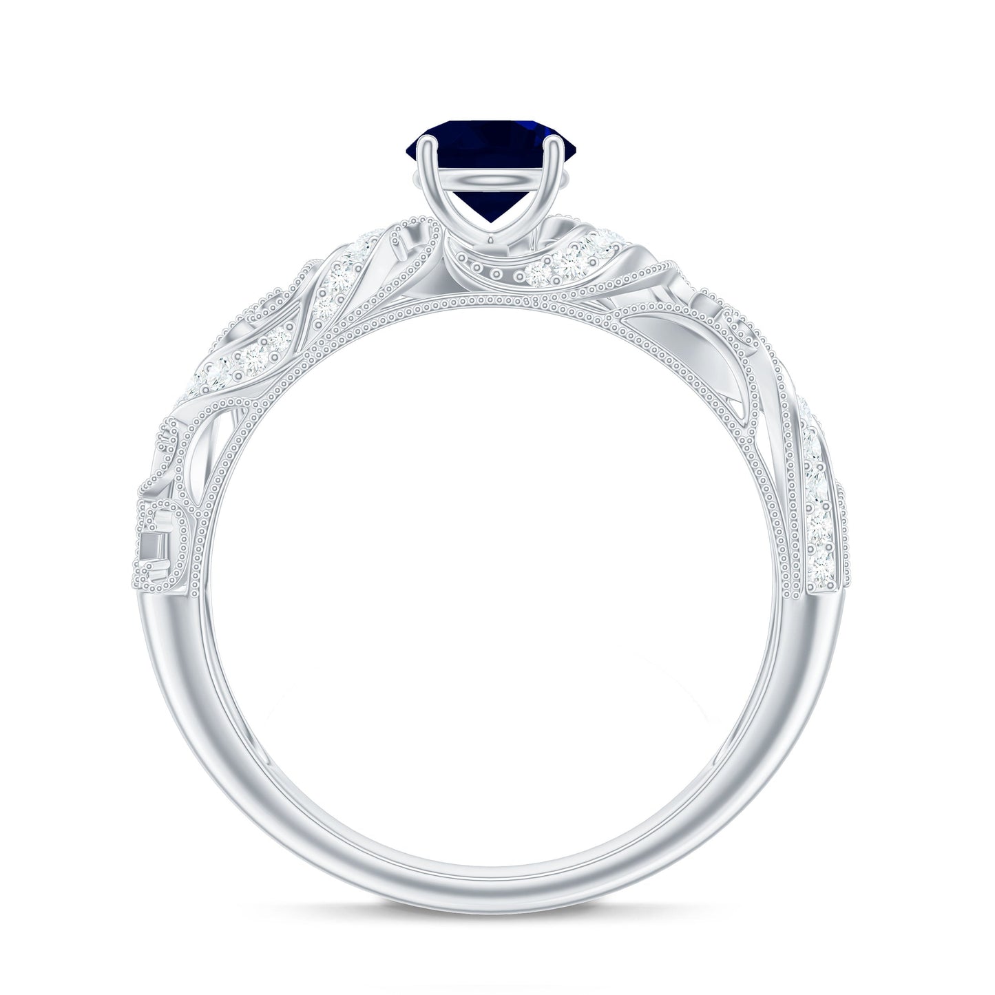 1.25 CT Vintage Style Blue Sapphire Engagement Ring with Diamond