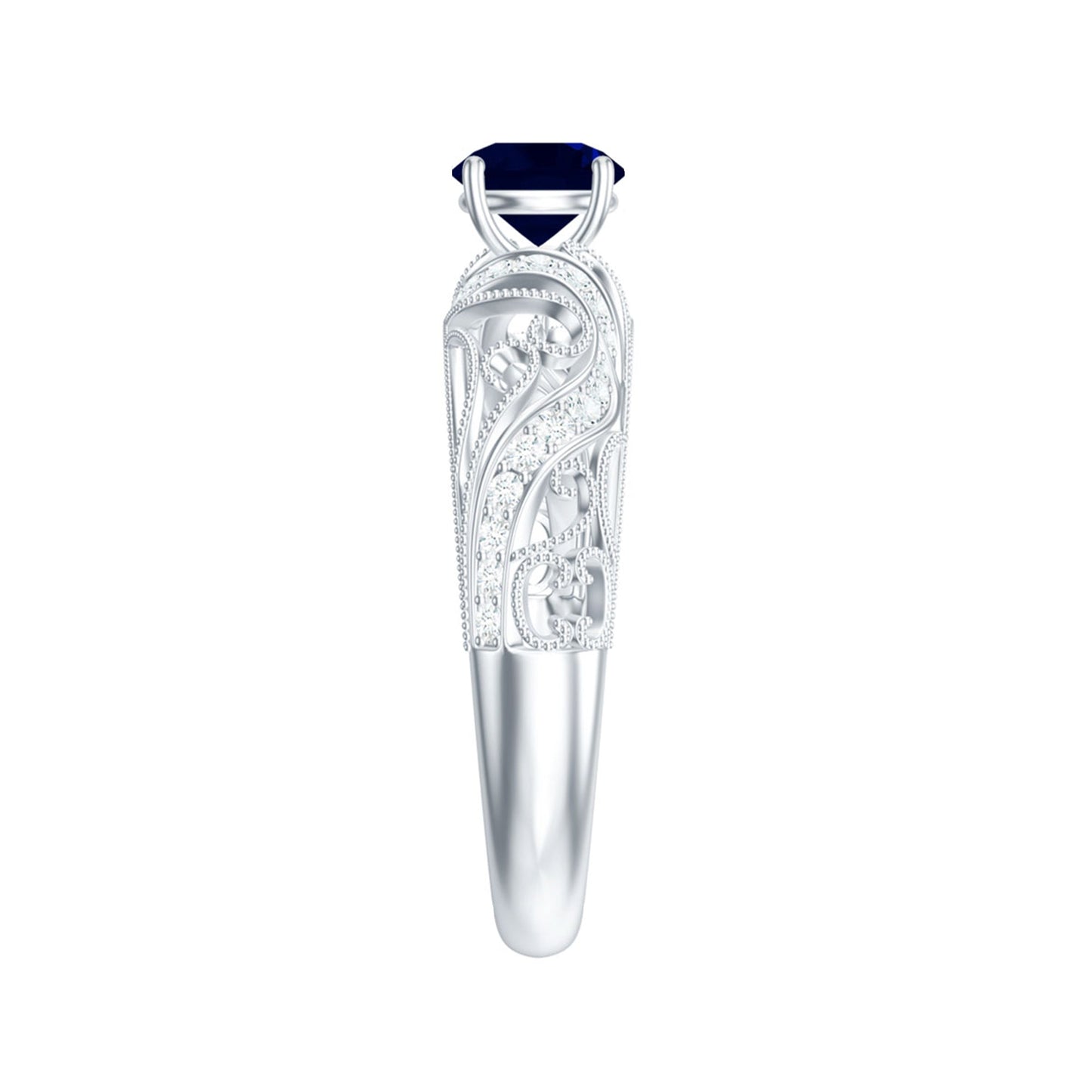 1.25 CT Vintage Style Blue Sapphire Engagement Ring with Diamond