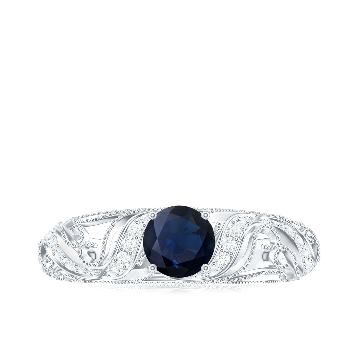 1.25 CT Vintage Style Blue Sapphire Engagement Ring with Diamond
