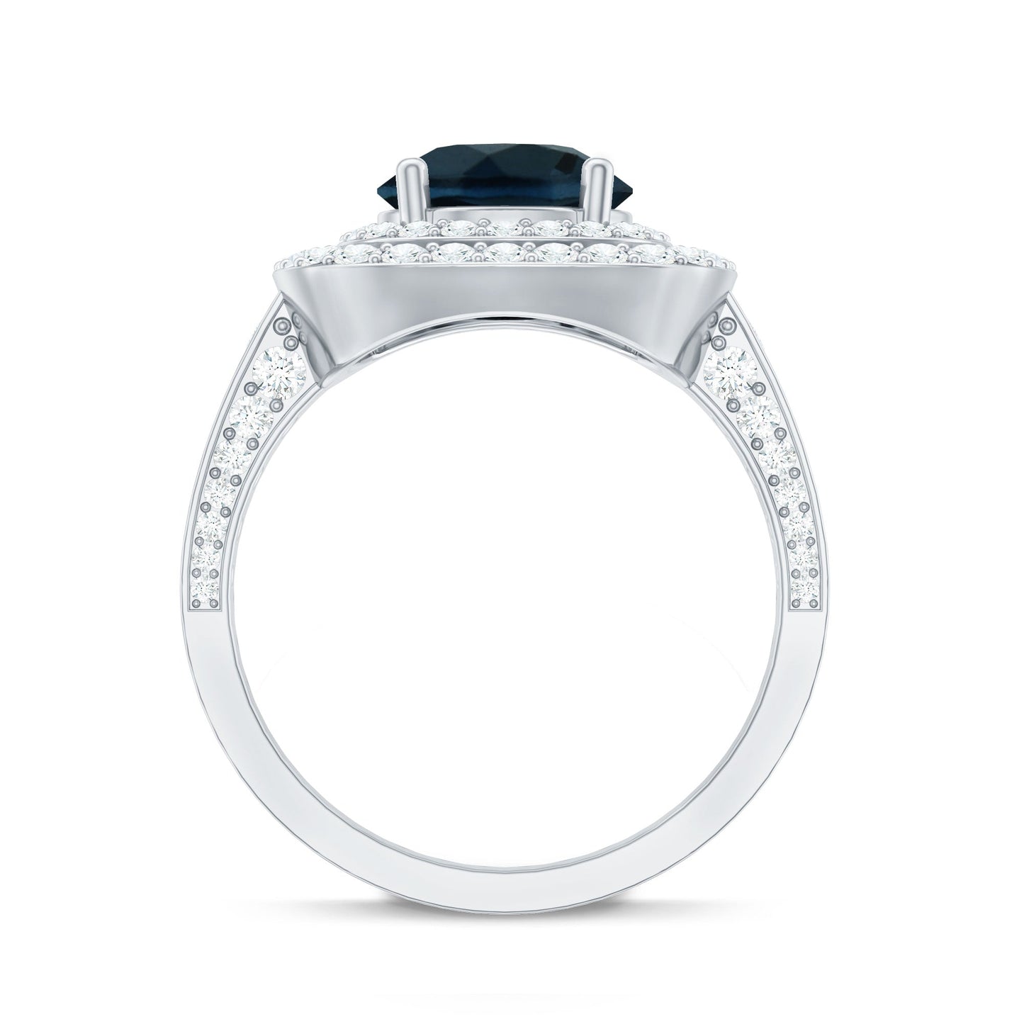 8mm Round London Blue Topaz Double Halo Engagement Ring with Moissanite