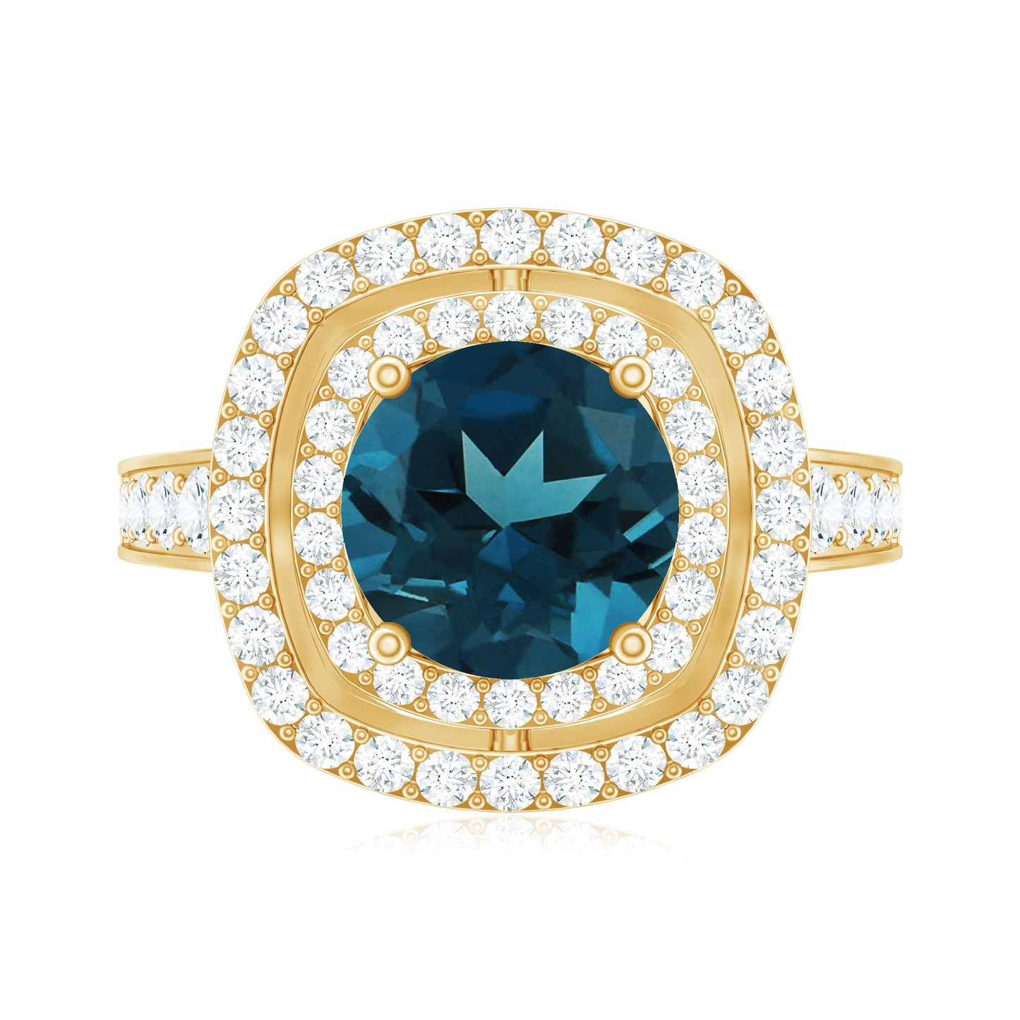 8mm Round London Blue Topaz Double Halo Engagement Ring with Moissanite
