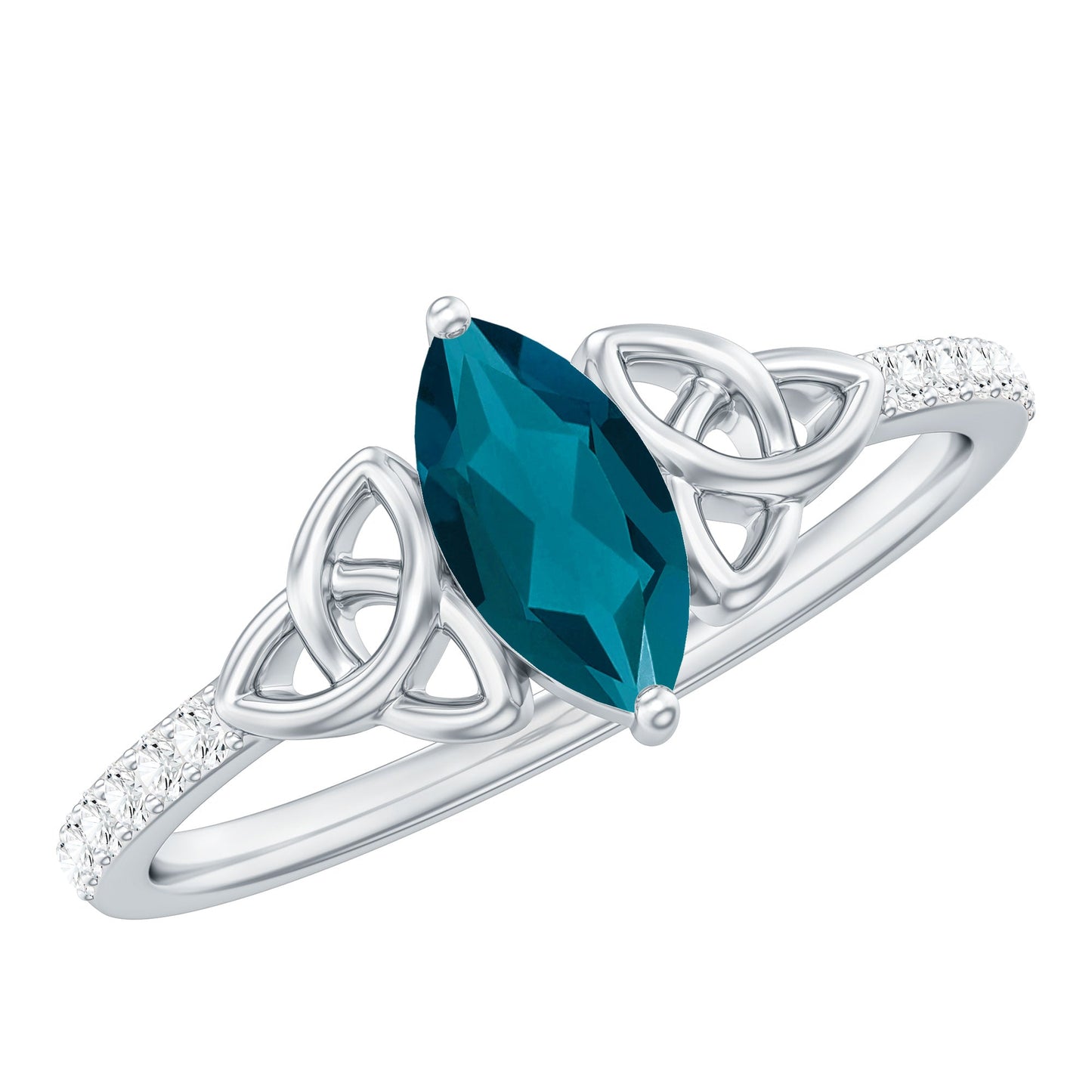 4x8mm Marquise Cut London Blue Topaz Celtic Engagement Ring with Diamond