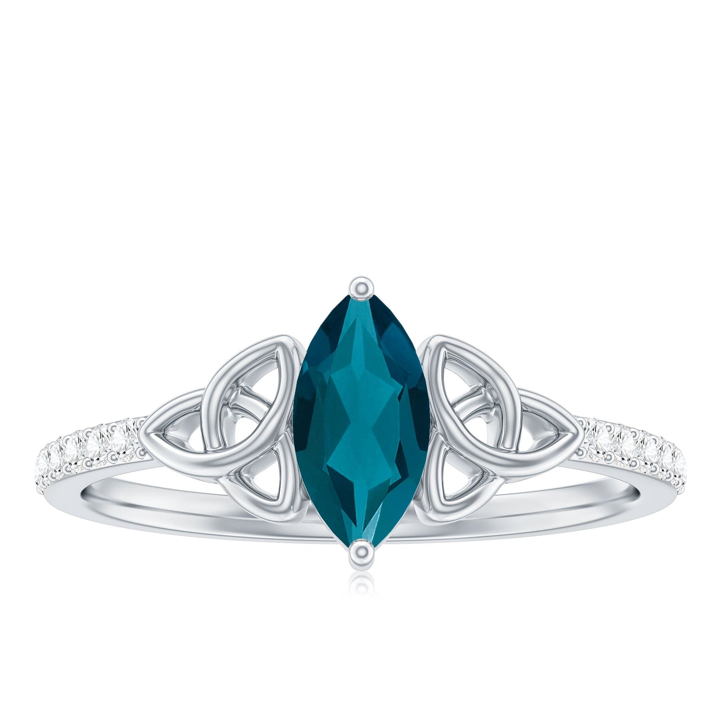 4x8mm Marquise Cut London Blue Topaz Celtic Engagement Ring with Diamond