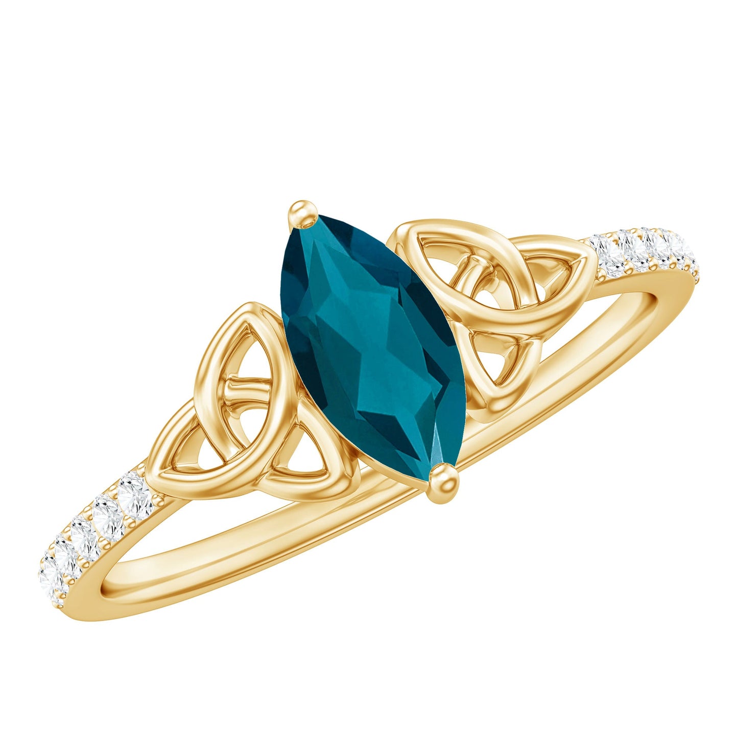 4x8mm Marquise Cut London Blue Topaz Celtic Engagement Ring with Diamond
