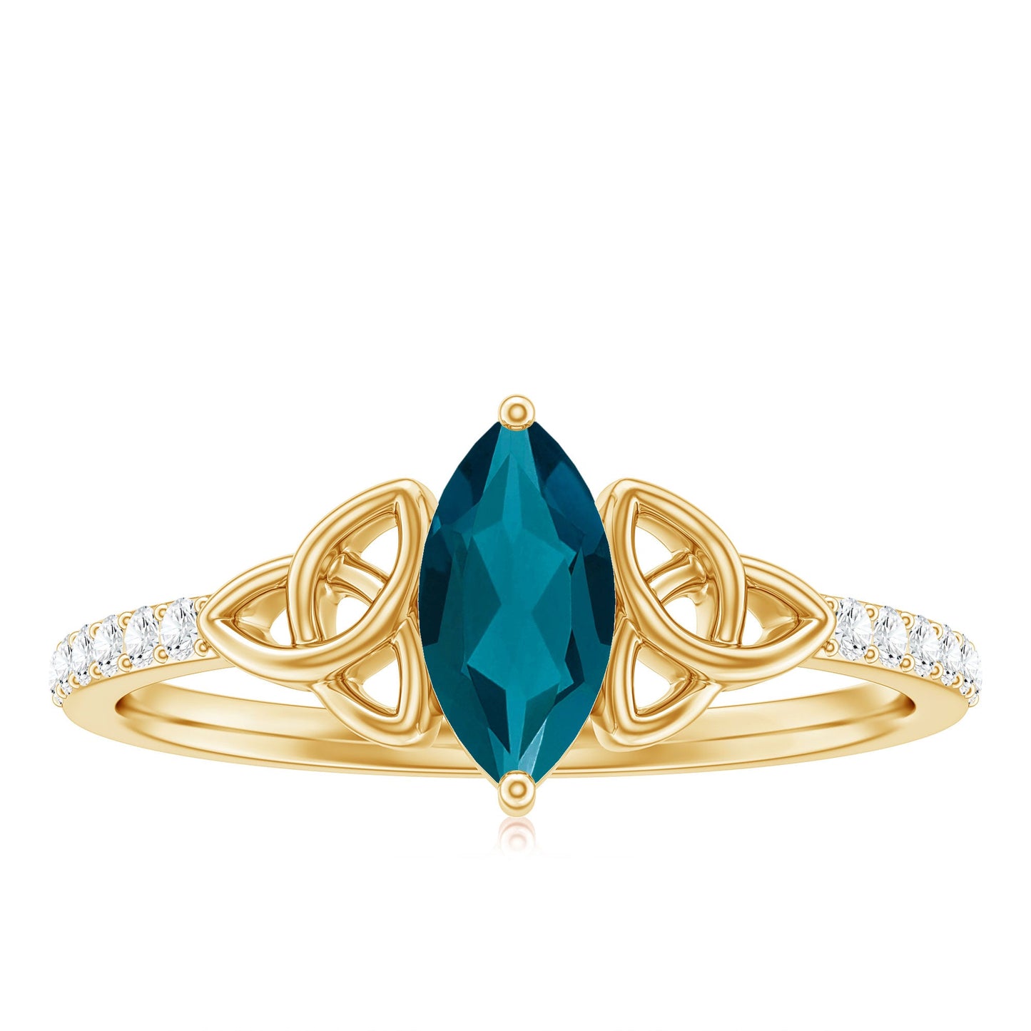 4x8mm Marquise Cut London Blue Topaz Celtic Engagement Ring with Diamond