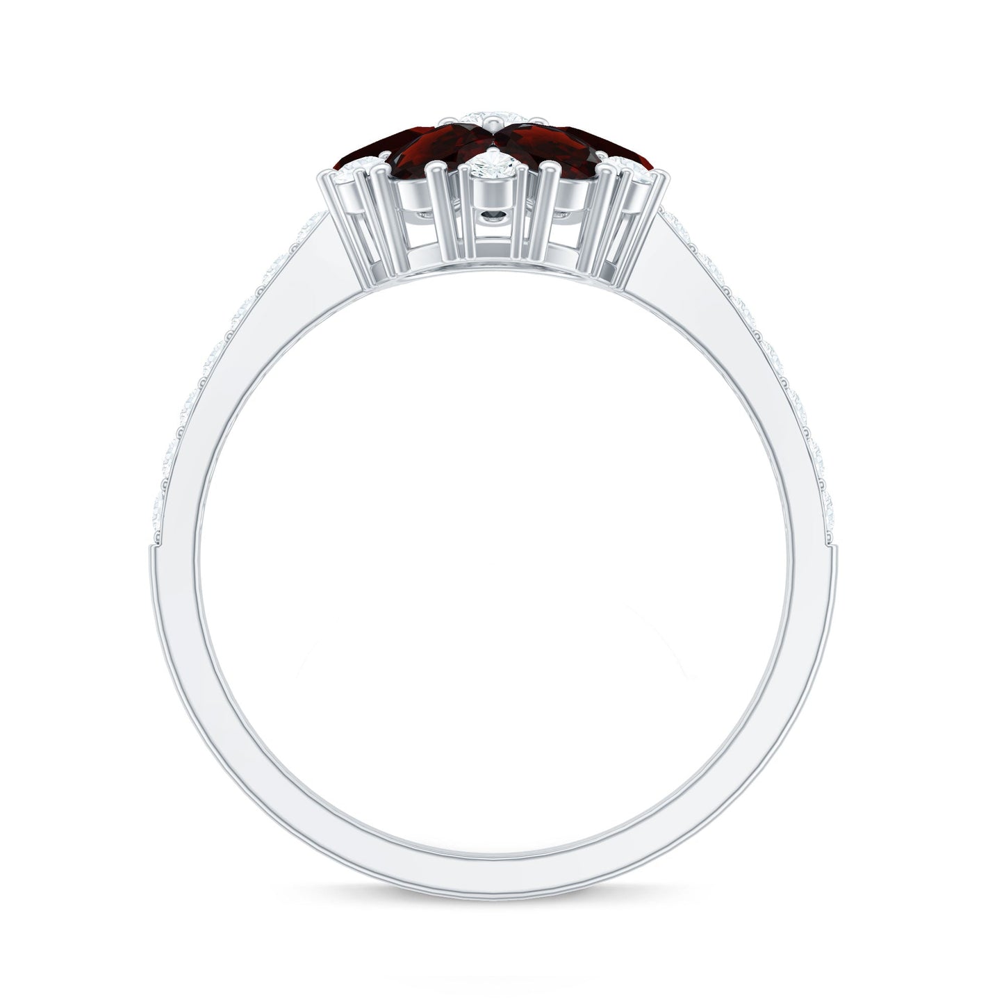 Natural Garnet Flower Engagement Ring with Diamond