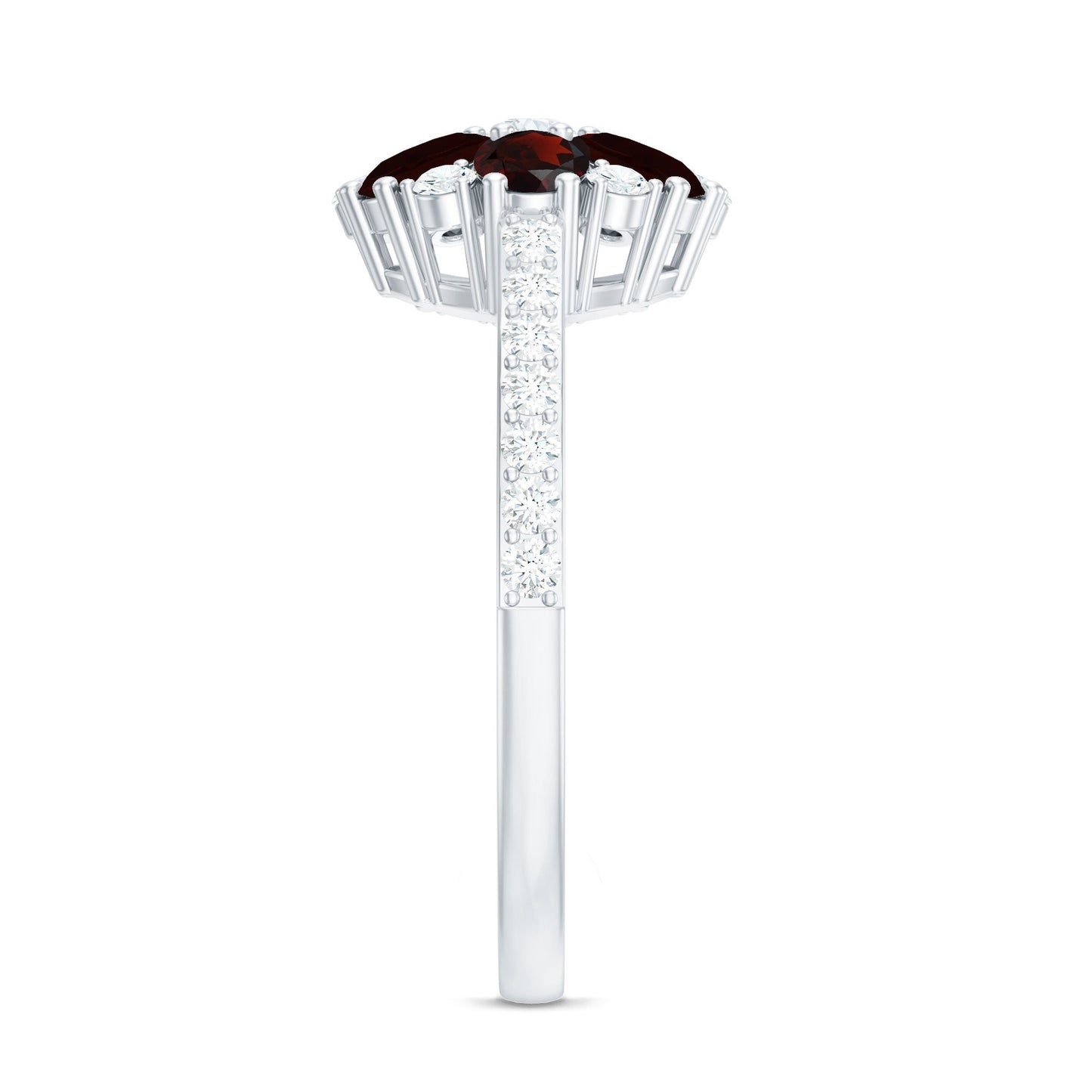 Natural Garnet Flower Engagement Ring with Diamond