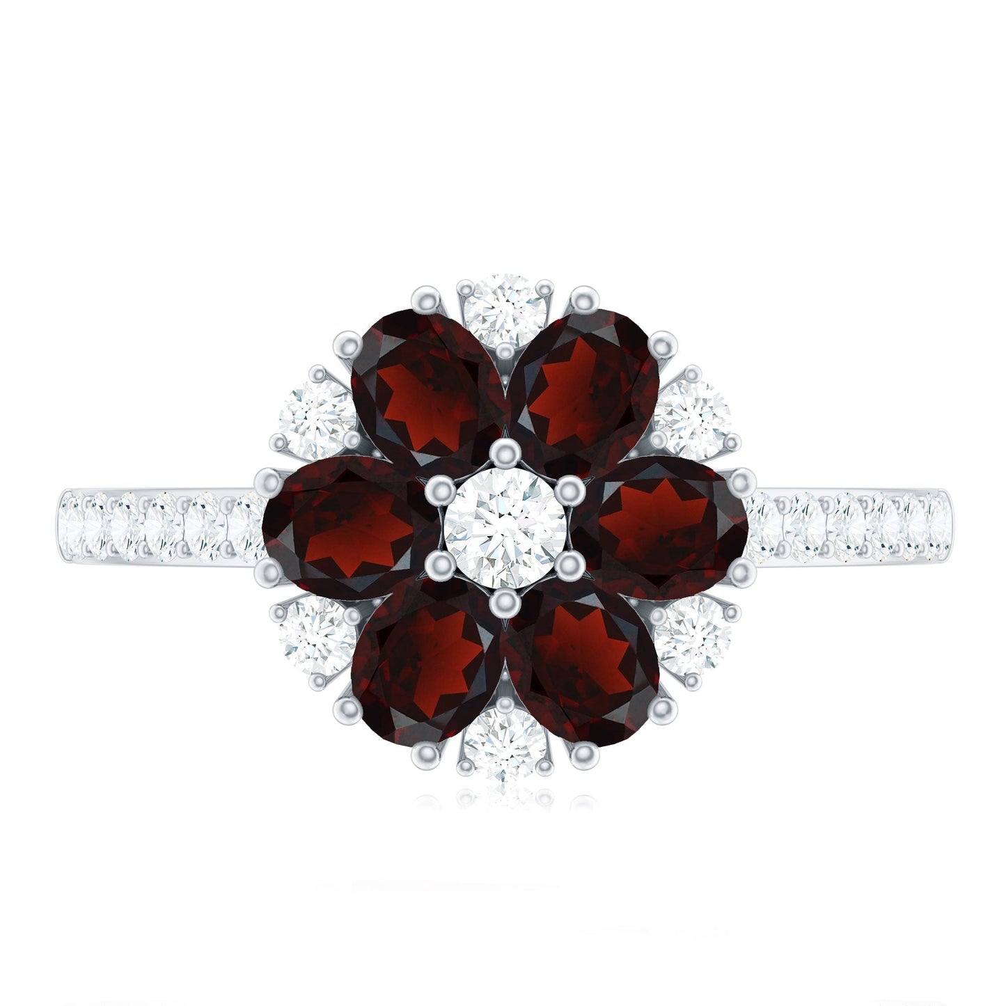 Natural Garnet Flower Engagement Ring with Diamond