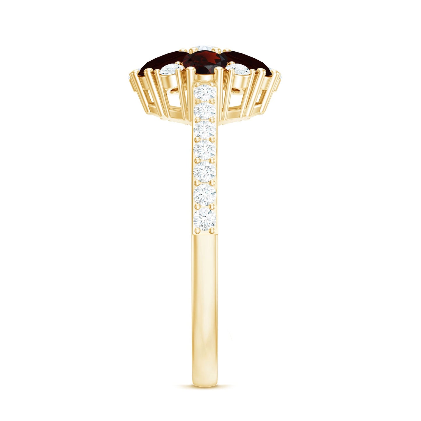 Natural Garnet Flower Engagement Ring with Diamond