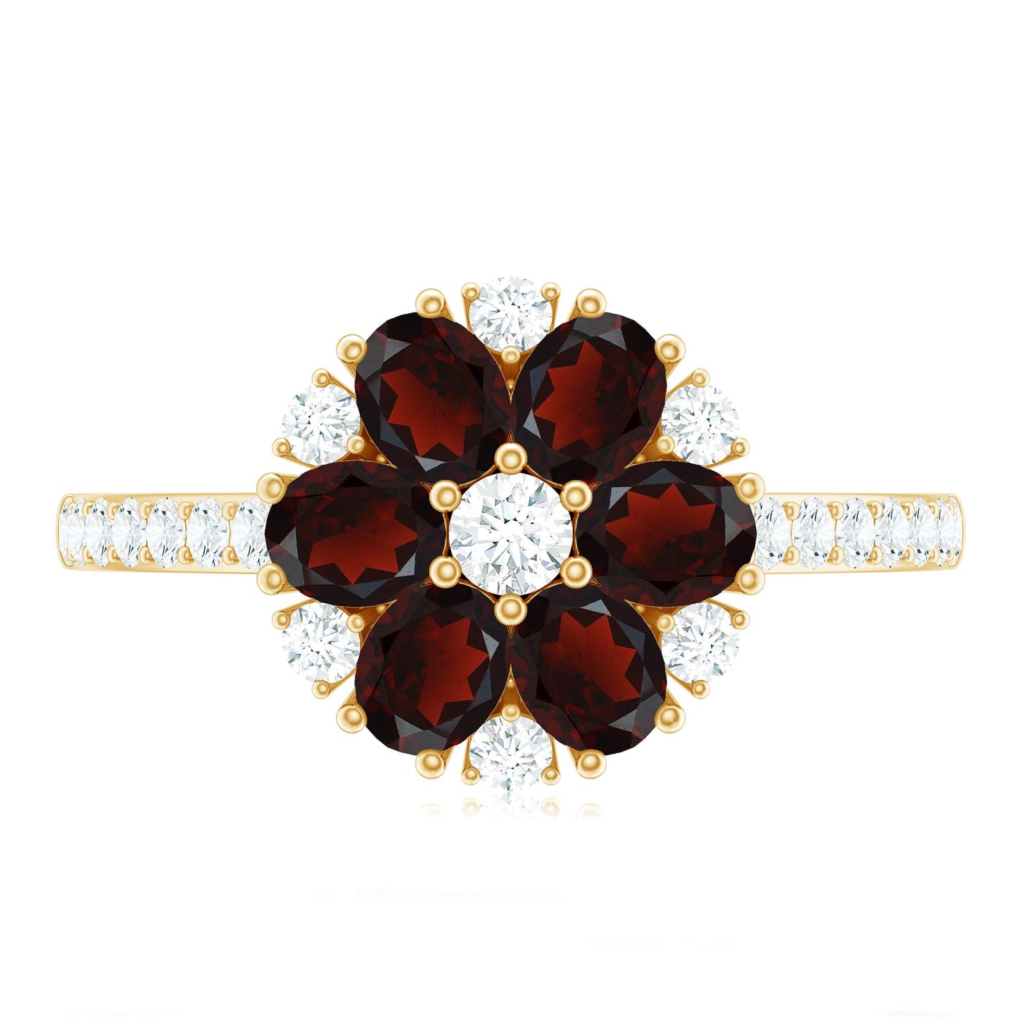 Natural Garnet Flower Engagement Ring with Diamond