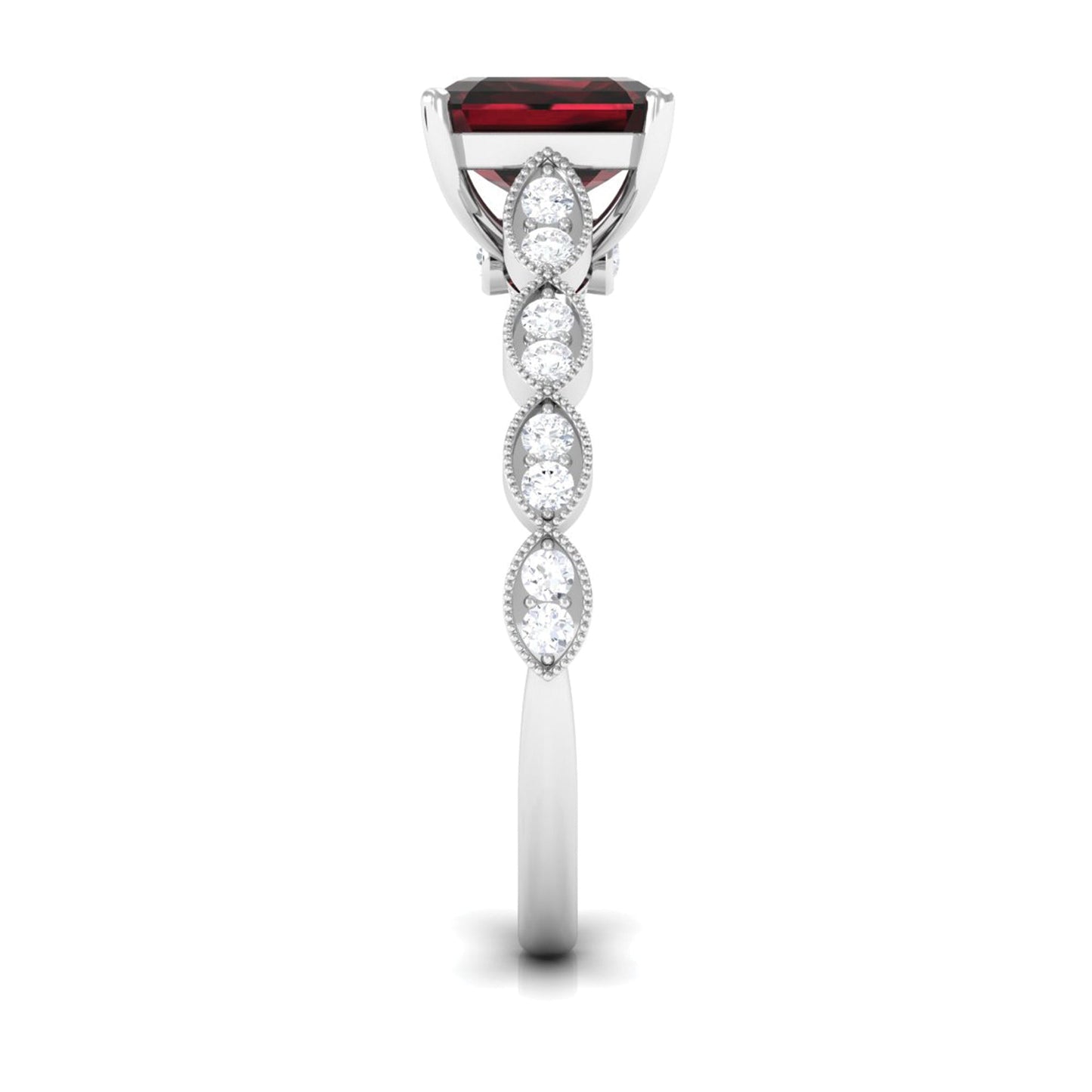 Natural 8mm Garnet Asscher Cut Engagement Ring with Diamond