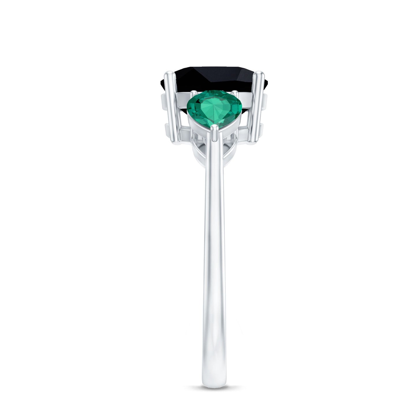 Certified Lab Grown Black Diamond 3 Stone Engagement Ring with Emerald