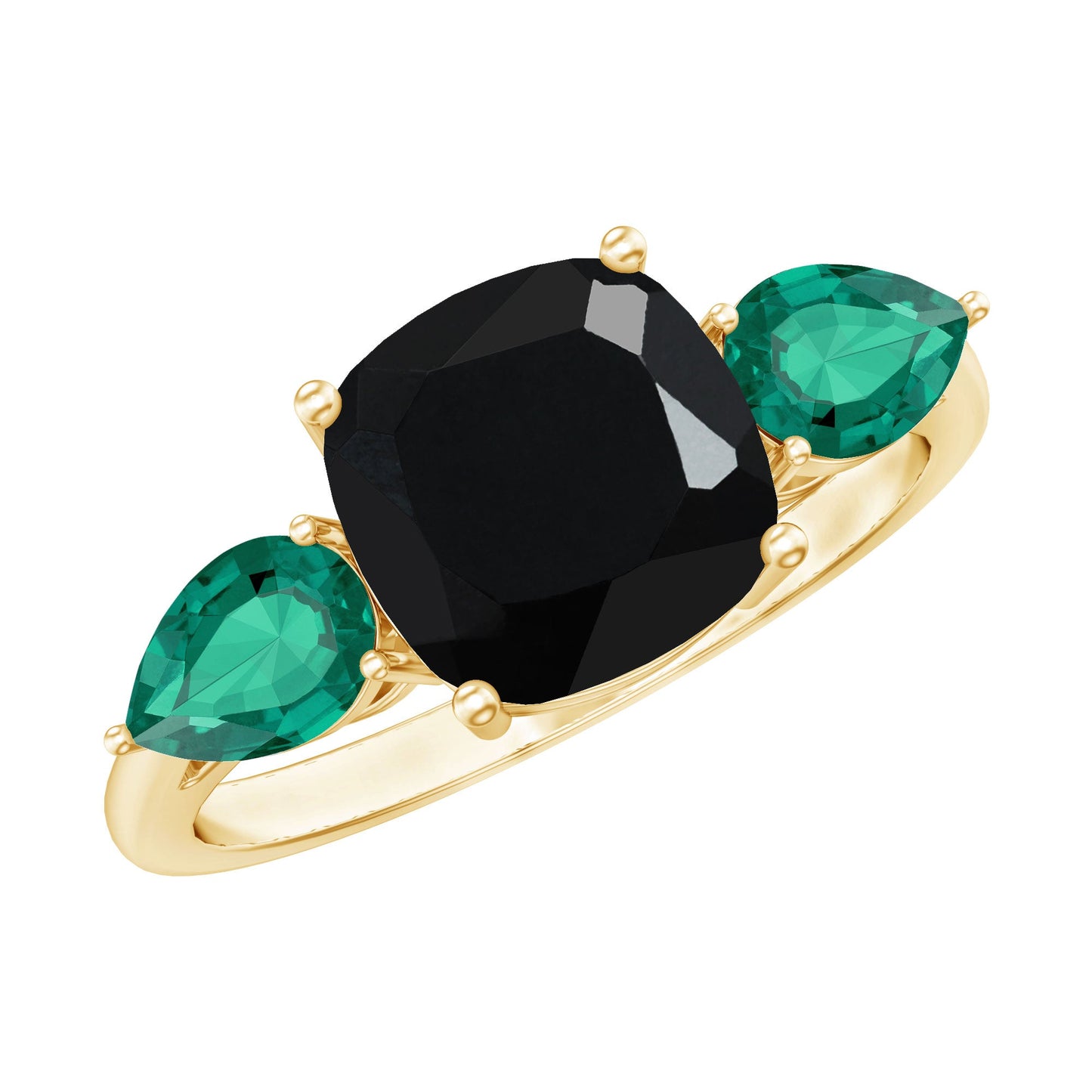 Certified Lab Grown Black Diamond 3 Stone Engagement Ring with Emerald