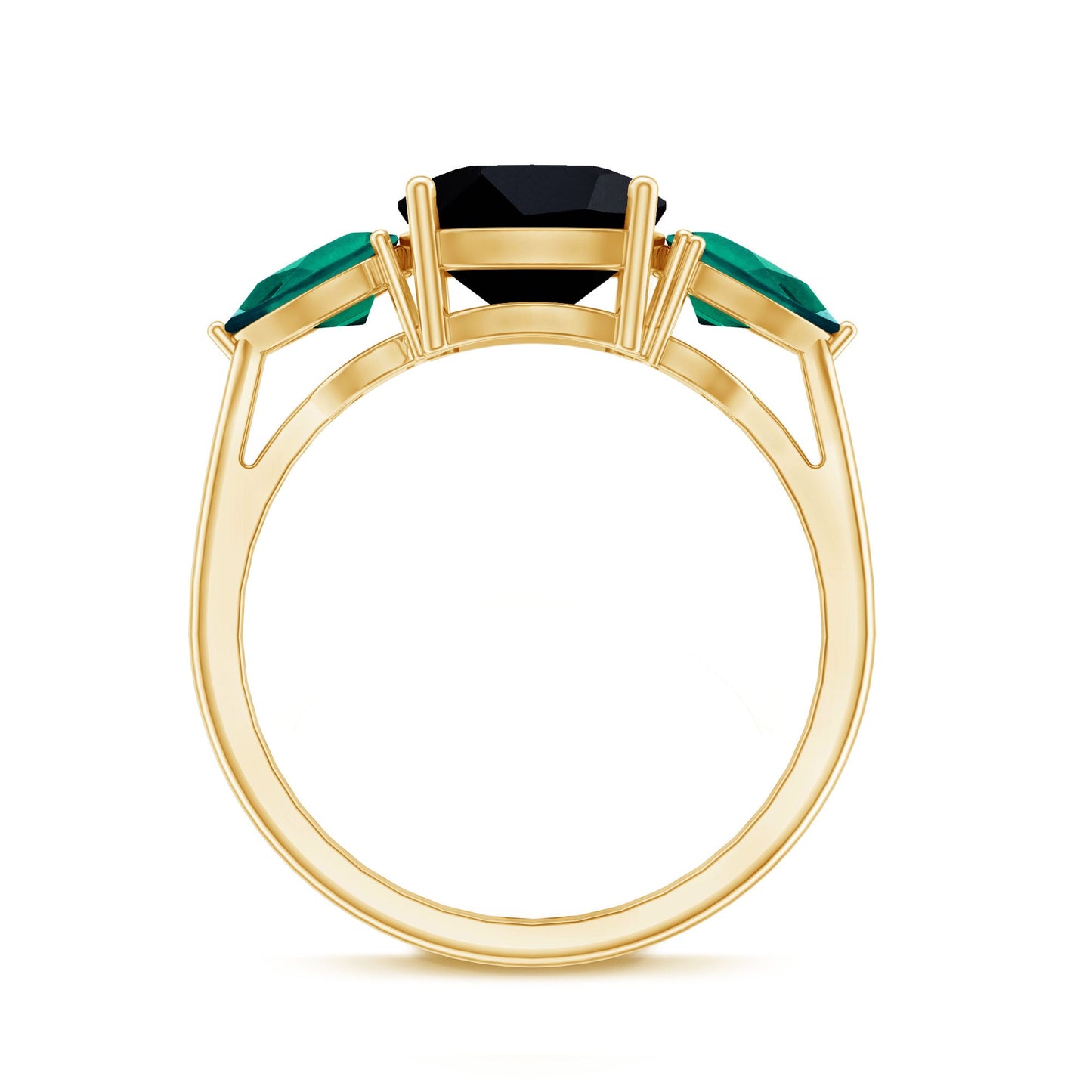 Certified Lab Grown Black Diamond 3 Stone Engagement Ring with Emerald