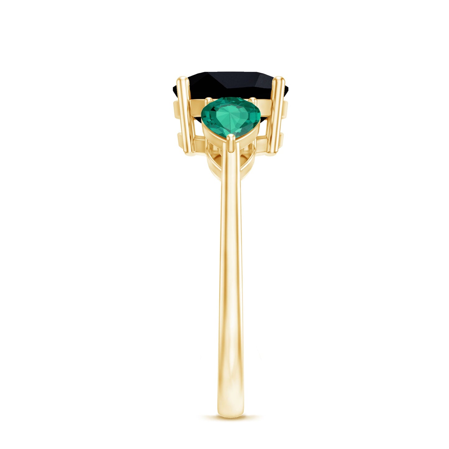 Certified Lab Grown Black Diamond 3 Stone Engagement Ring with Emerald