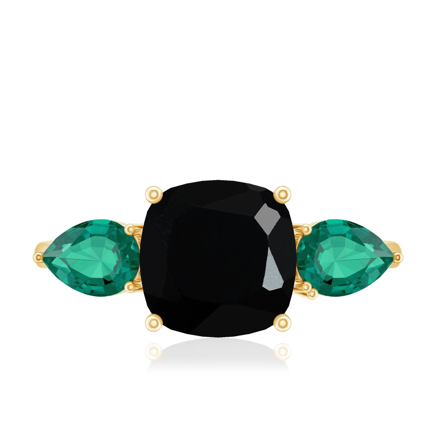Certified Lab Grown Black Diamond 3 Stone Engagement Ring with Emerald