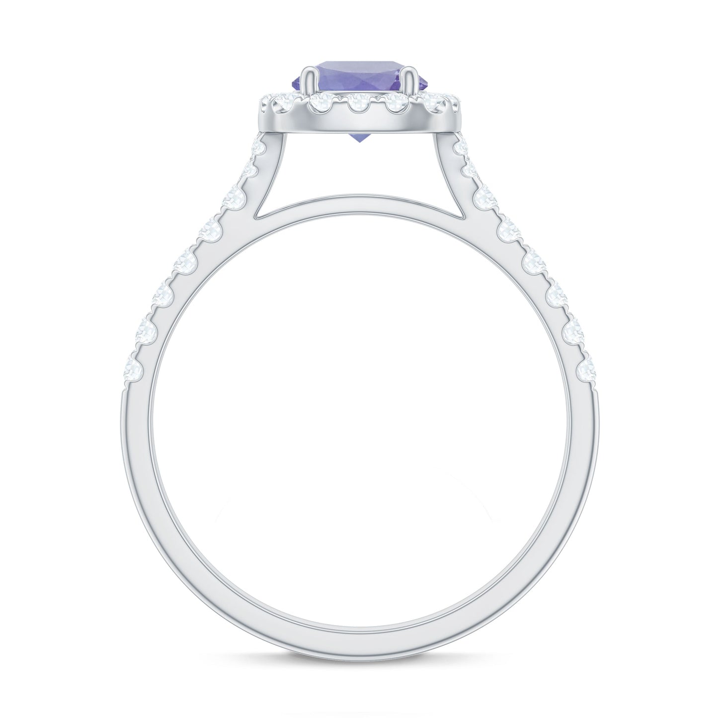 Genuine Tanzanite Halo Engagement Ring with Diamond