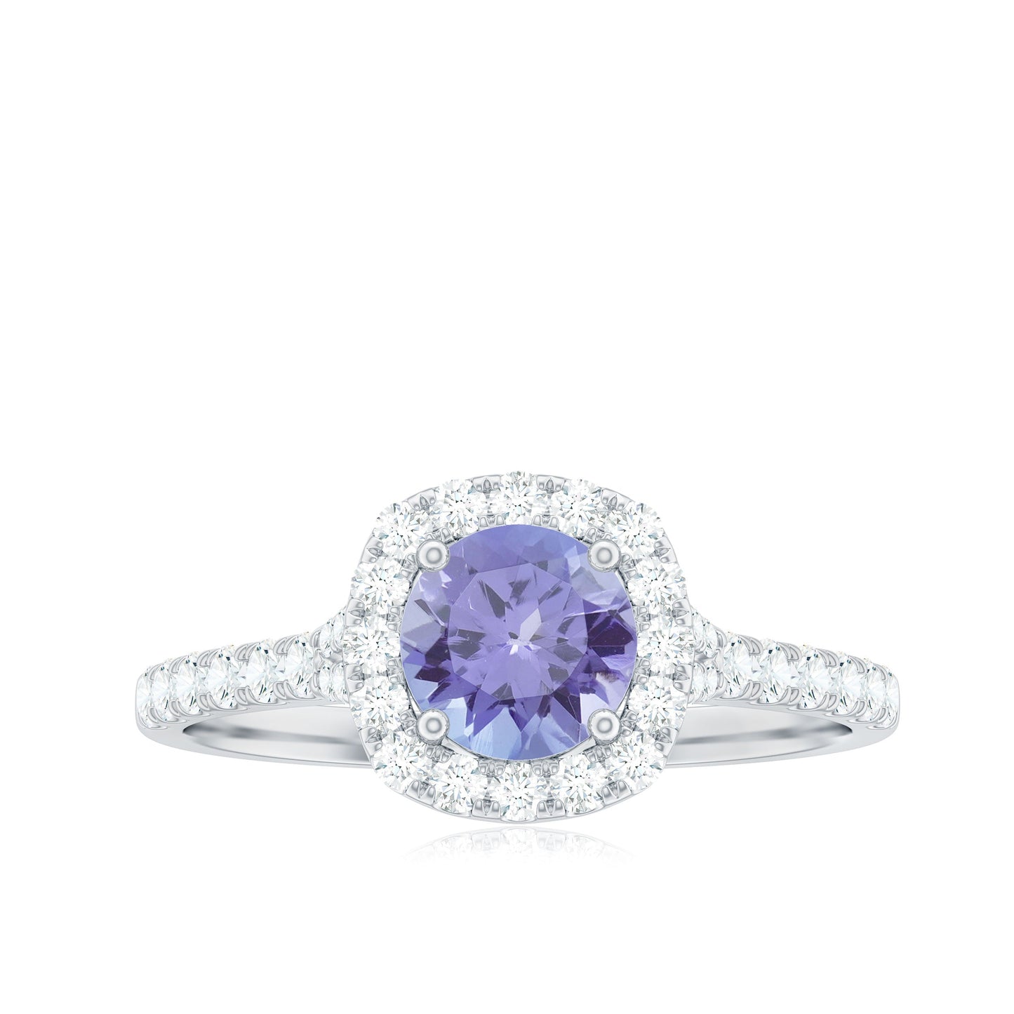 Genuine Tanzanite Halo Engagement Ring with Diamond