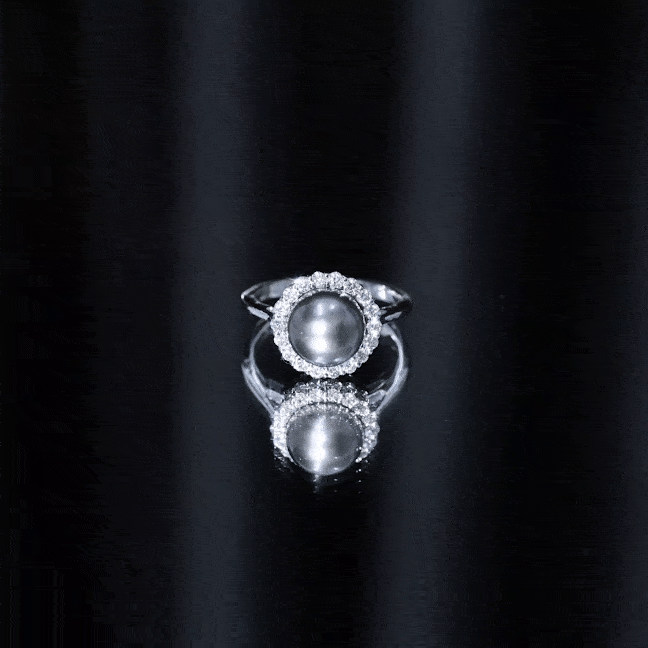 Natural Tahitian Pearl and Diamond Halo Engagement Ring