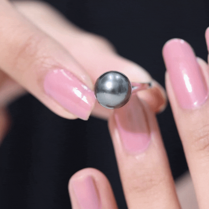 Genuine 8 Carat Tahitian Black Pearl Cathedral Engagement Ring with Split Shank