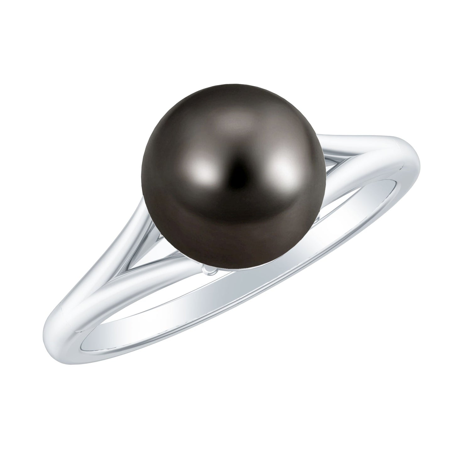 Genuine 8 Carat Tahitian Black Pearl Cathedral Engagement Ring with Split Shank