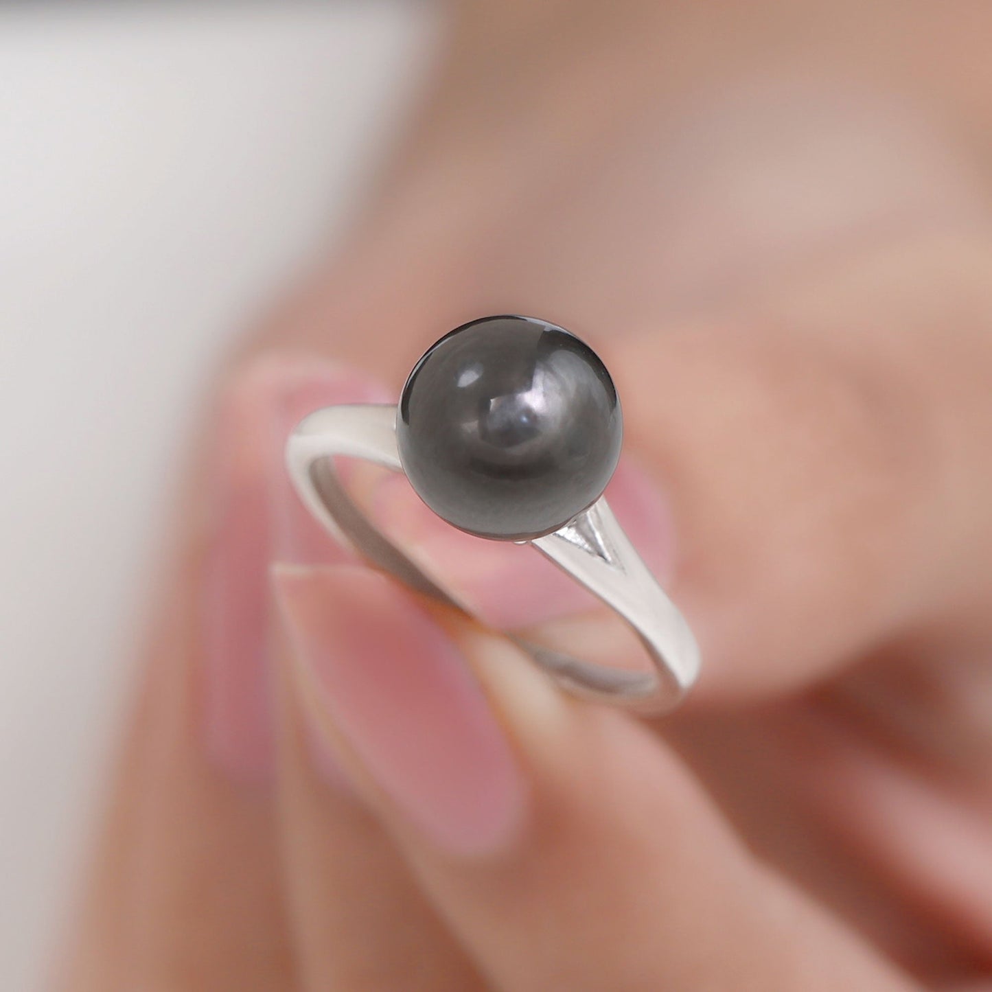 Genuine 8 Carat Tahitian Black Pearl Cathedral Engagement Ring with Split Shank