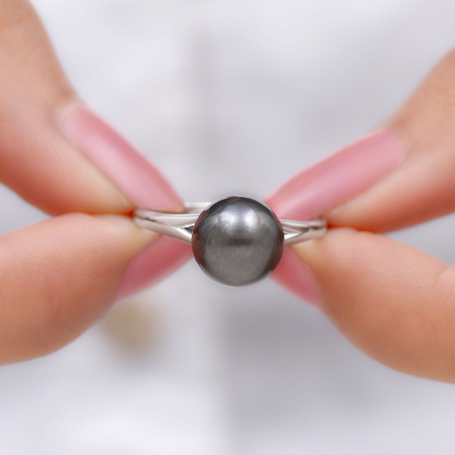 Genuine 8 Carat Tahitian Black Pearl Cathedral Engagement Ring with Split Shank