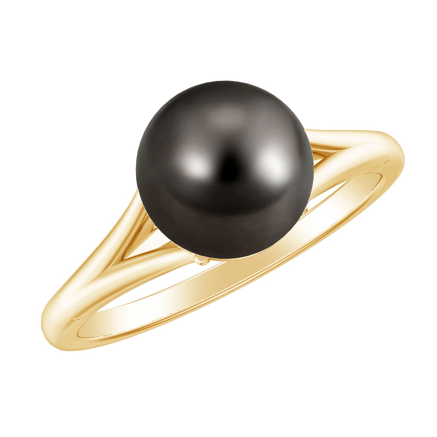 Genuine 8 Carat Tahitian Black Pearl Cathedral Engagement Ring with Split Shank