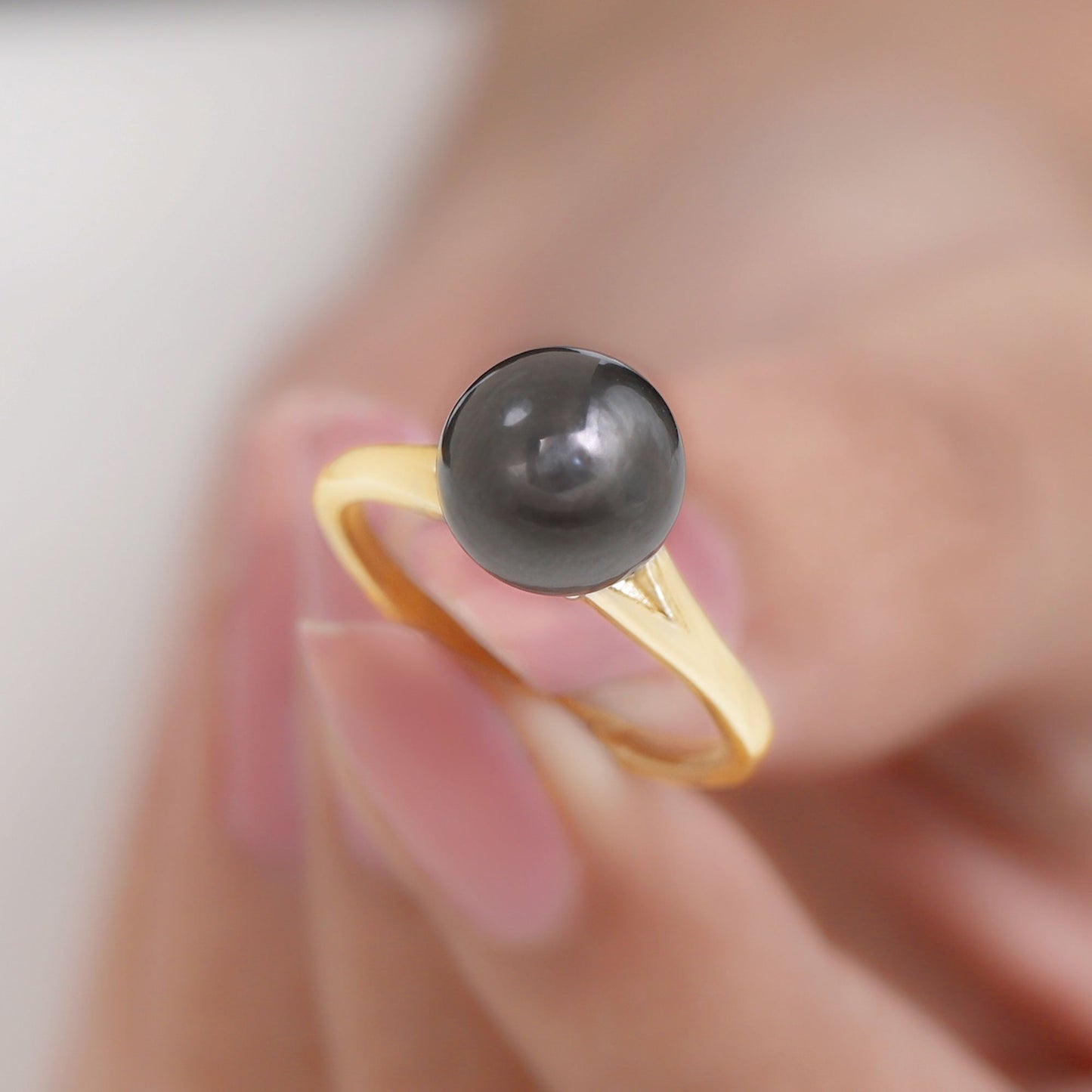 Genuine 8 Carat Tahitian Black Pearl Cathedral Engagement Ring with Split Shank