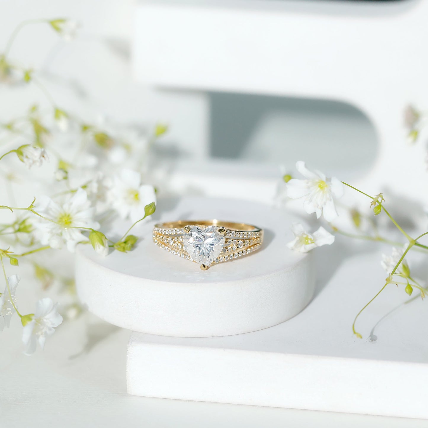 8 MM Moissanite Heart Designer Engagement Ring with Split Shank