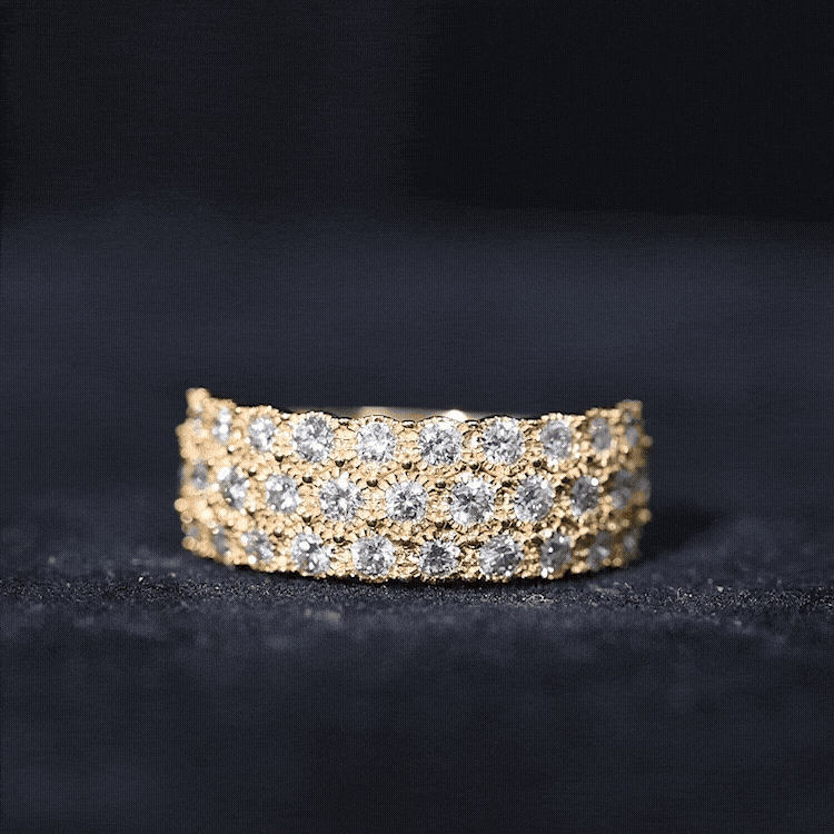 Diamond 3 Row Wide Wedding Band Ring