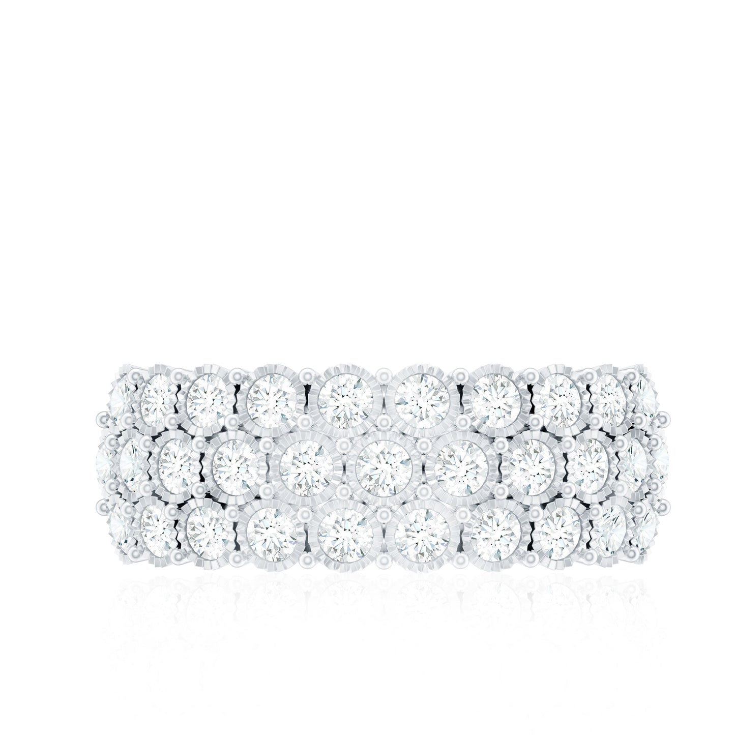 Diamond 3 Row Wide Wedding Band Ring