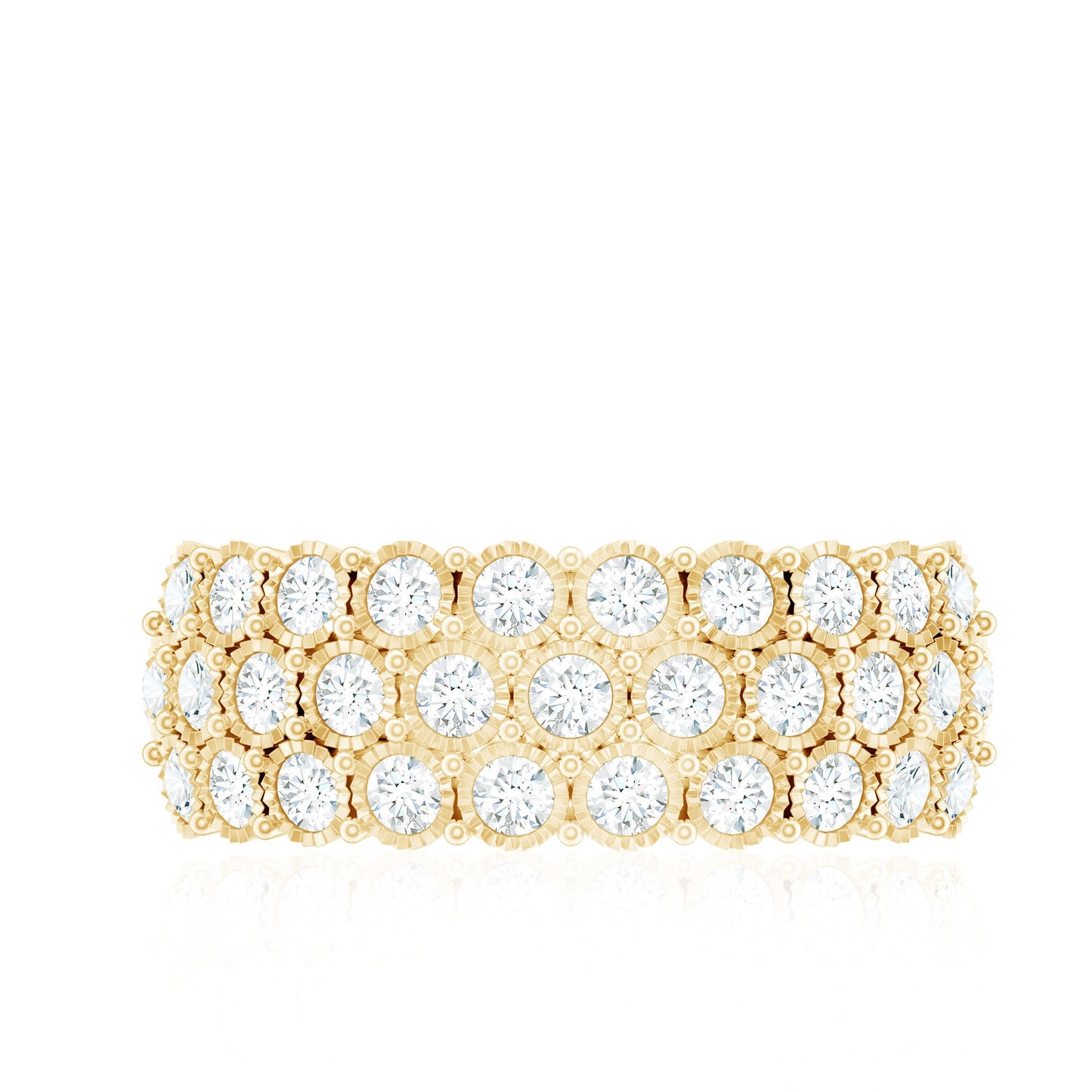 Diamond 3 Row Wide Wedding Band Ring