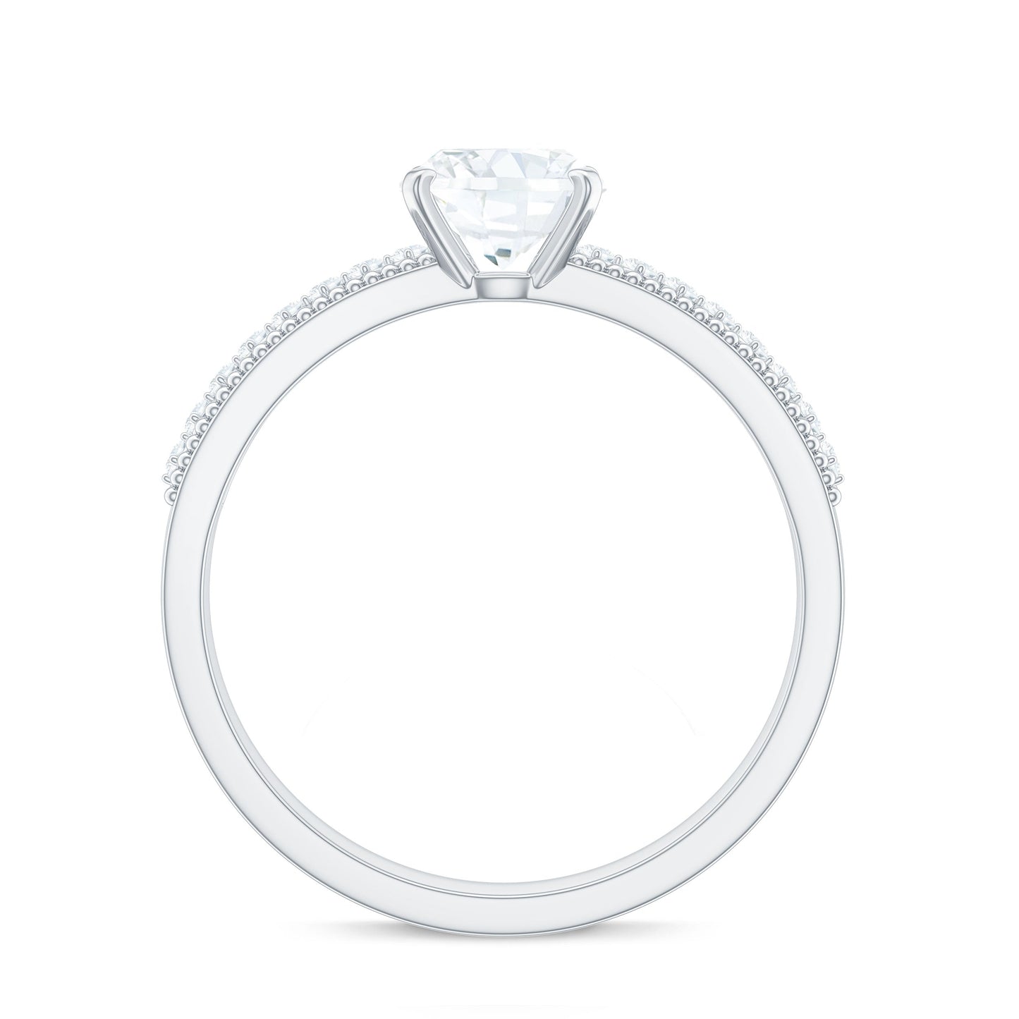6mm Cushion Cut Moissanite Solitaire Engagement Ring with Beaded Details