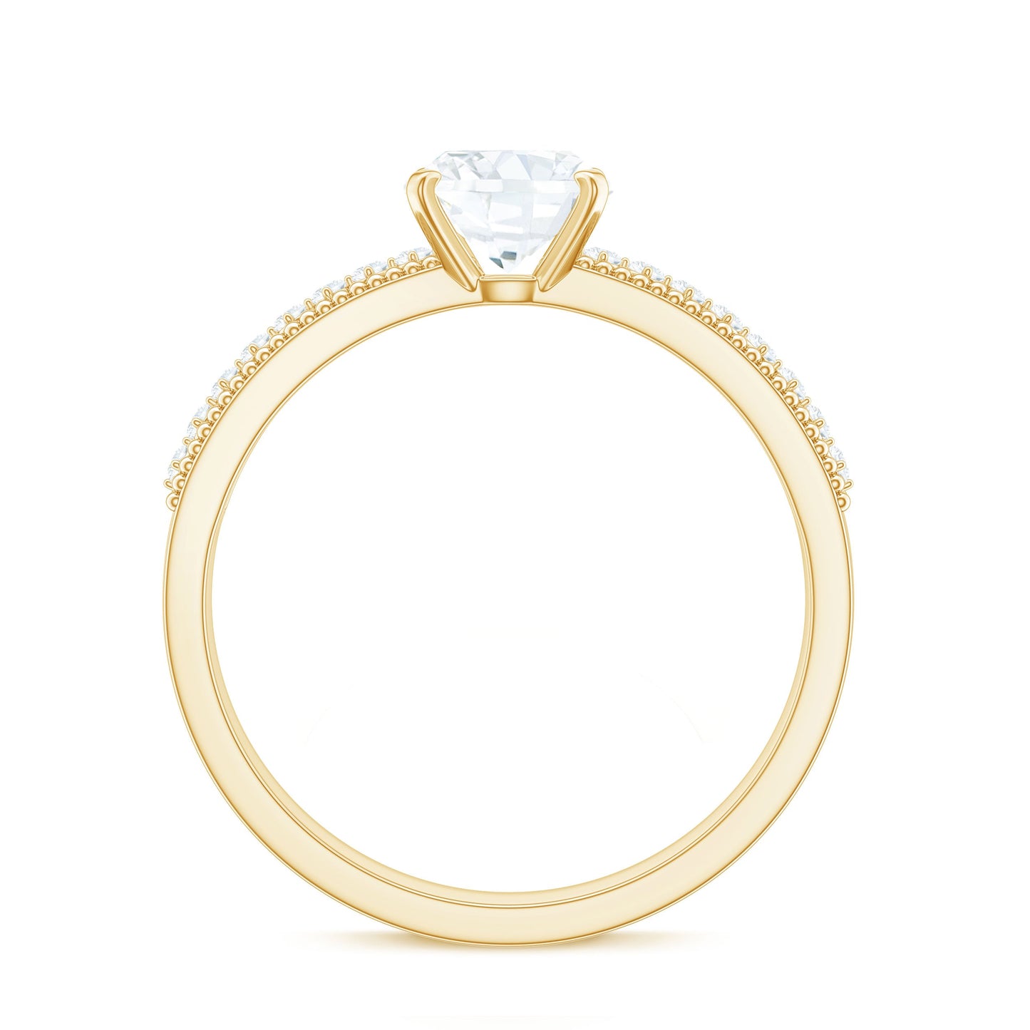 6mm Cushion Cut Moissanite Solitaire Engagement Ring with Beaded Details