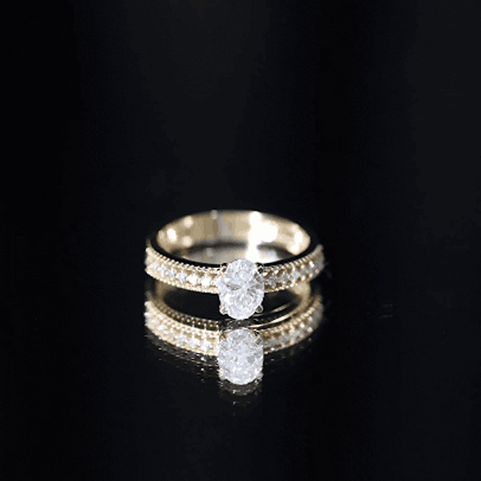 5X7 mm Oval Cut Moissanite Solitaire Beaded Engagement Ring